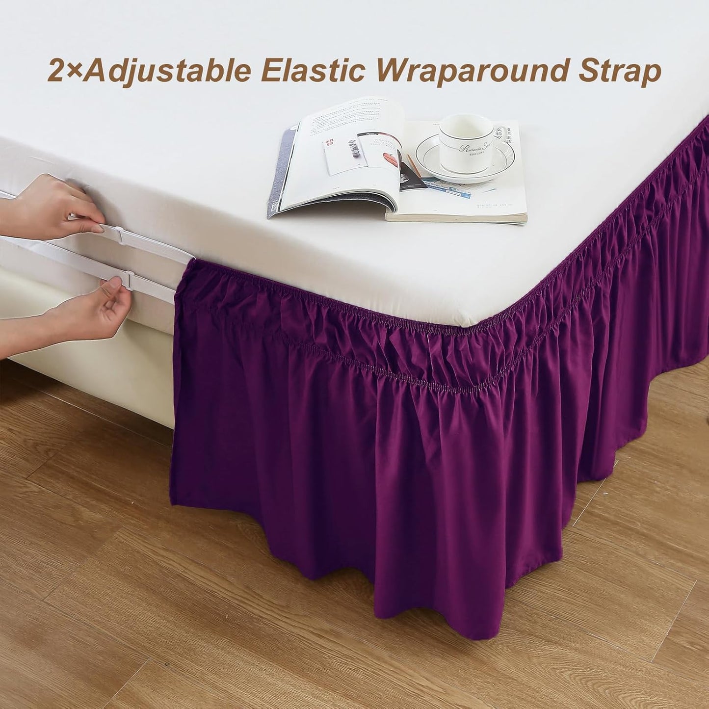 MEILA Full Bed Skirt, Wrap Around Ruffle Bed Skit for Full Beds with 18 inch Drop, Elastic Dust Ruffles Easy Fit Wrinkle & Fade Resistant, Purple
