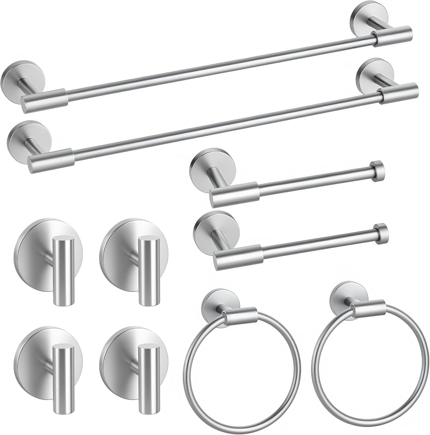 Brushed Nickel Bathroom Hardware Accessories Set, Bathroom Towel Holder Set 10 Pieces, SUS304 Stainless Steel Towel Bar Set Wall Mounted-19 InchTowel Bars, Paper Towel Holder, Towel Hook, Towel Ring
