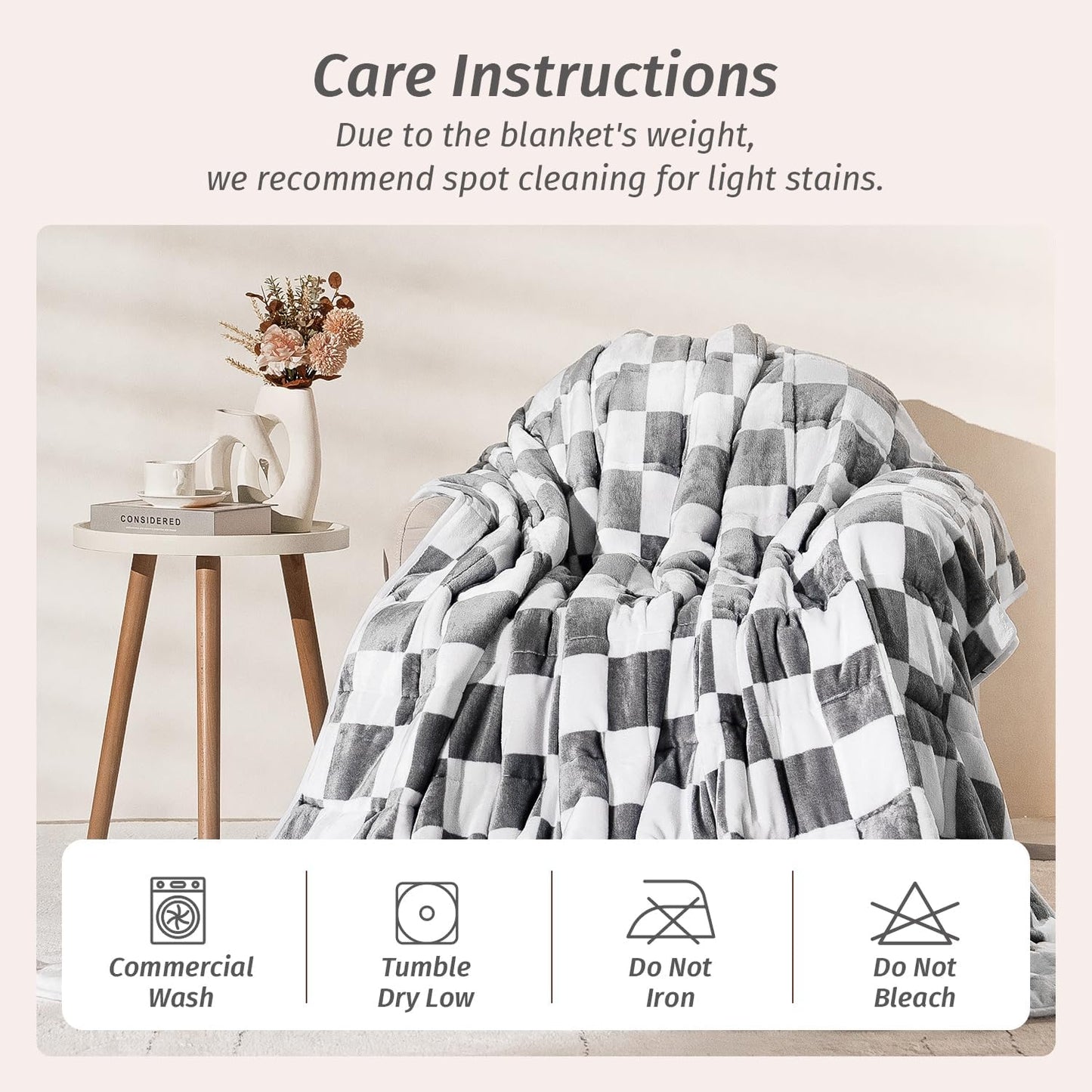 Wemore Flannel Fleece Weighted Blanket for Adult Queen Size 15 lbs, Dual Sided Luxurious Checkerboard Grid Heavy Blankets, Ultra Soft Throw Blanket, Plaid Grey, 60 x 80 inches