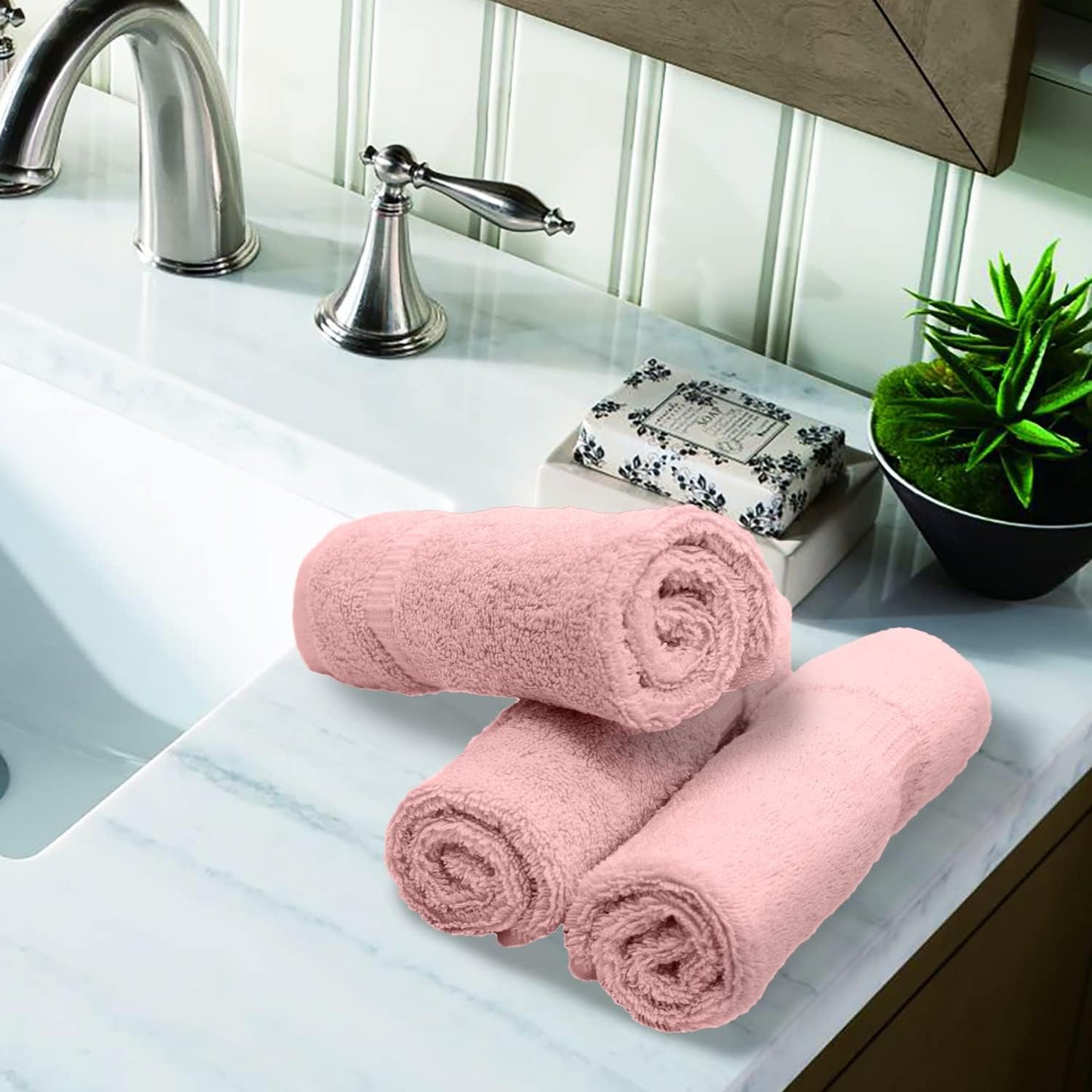 Luxury Hotel & Spa Collection, 100% Turkish Cotton 700 GSM Cloth, for Body wash, Makeup Remover & Facial Cleaning, Baby, face, Dobby Border Soft washcloths Towel Set 13" X 13", Pink, Set of 6