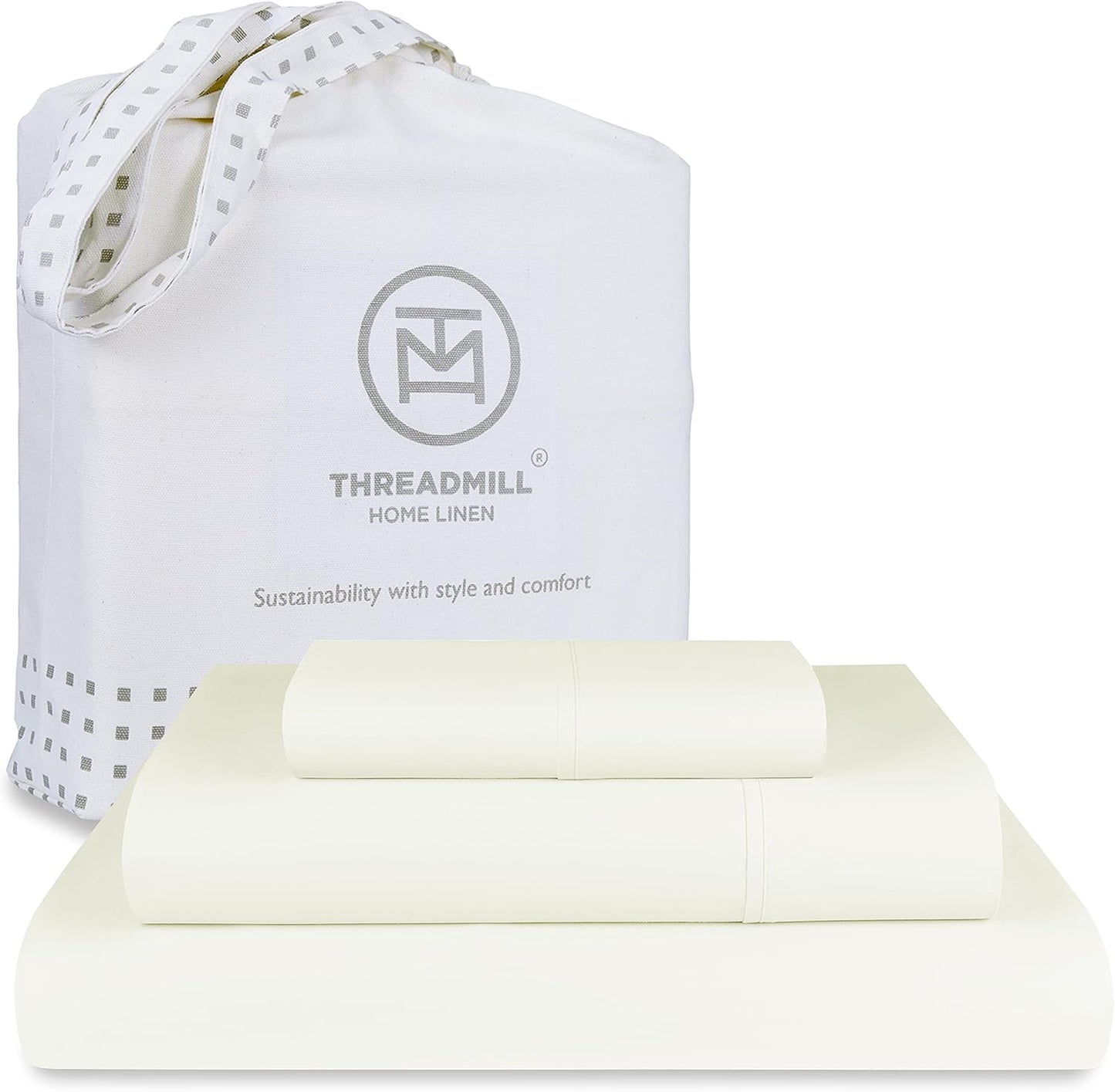 Threadmill Luxury 800 Thread Count Twin 100% Cotton Sheets - Ivory Sateen Weave Bed-Sheets, Better Than Egyptian Cotton,3 Pc Solid Soft Bedding Set, Fits 15" Deep Pocket