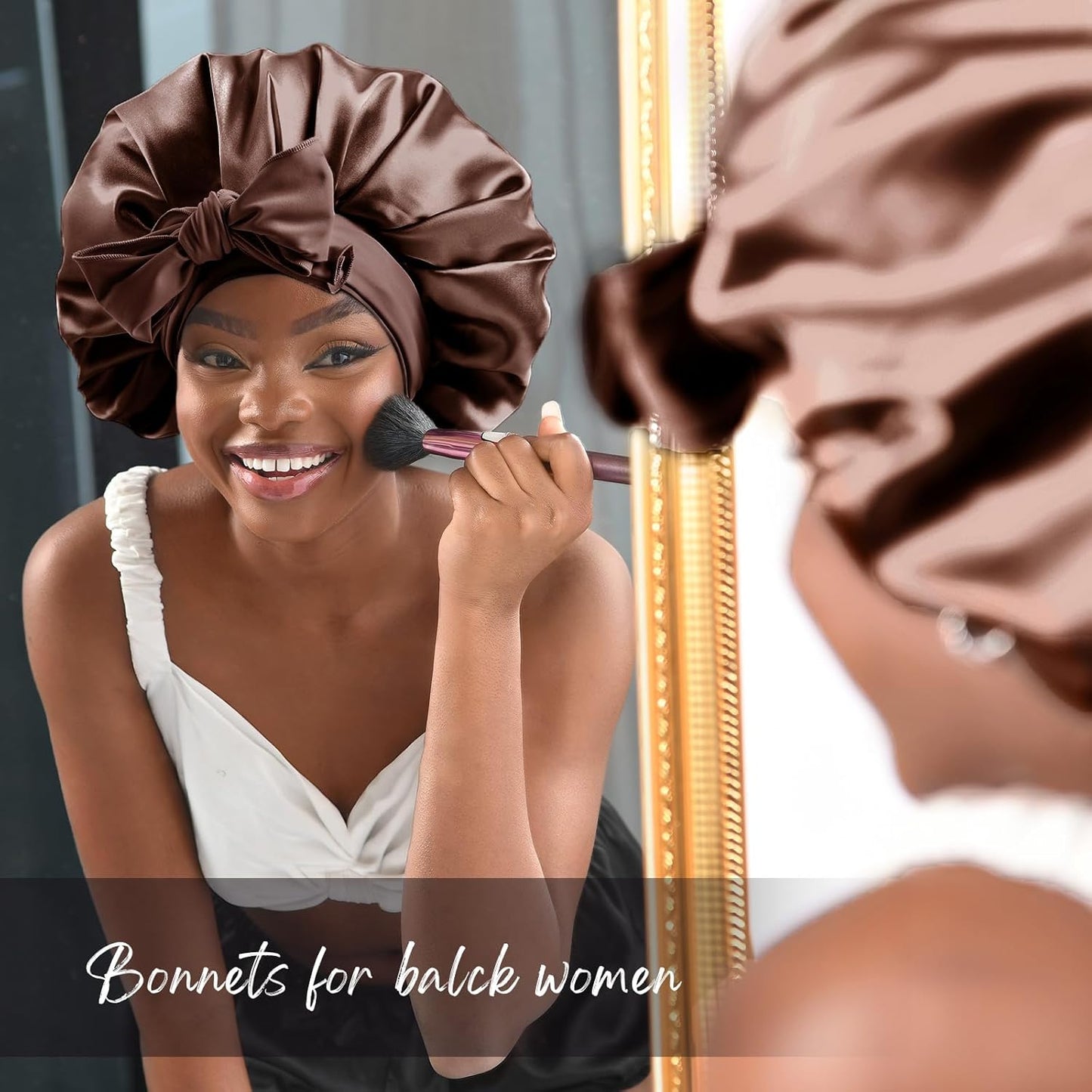 YANIBEST Silk Bonnet for Sleeping Women Adjustable Double Layer Satin Bonnet Reduce Friction Prevent Frizz Natural Curly Hair
