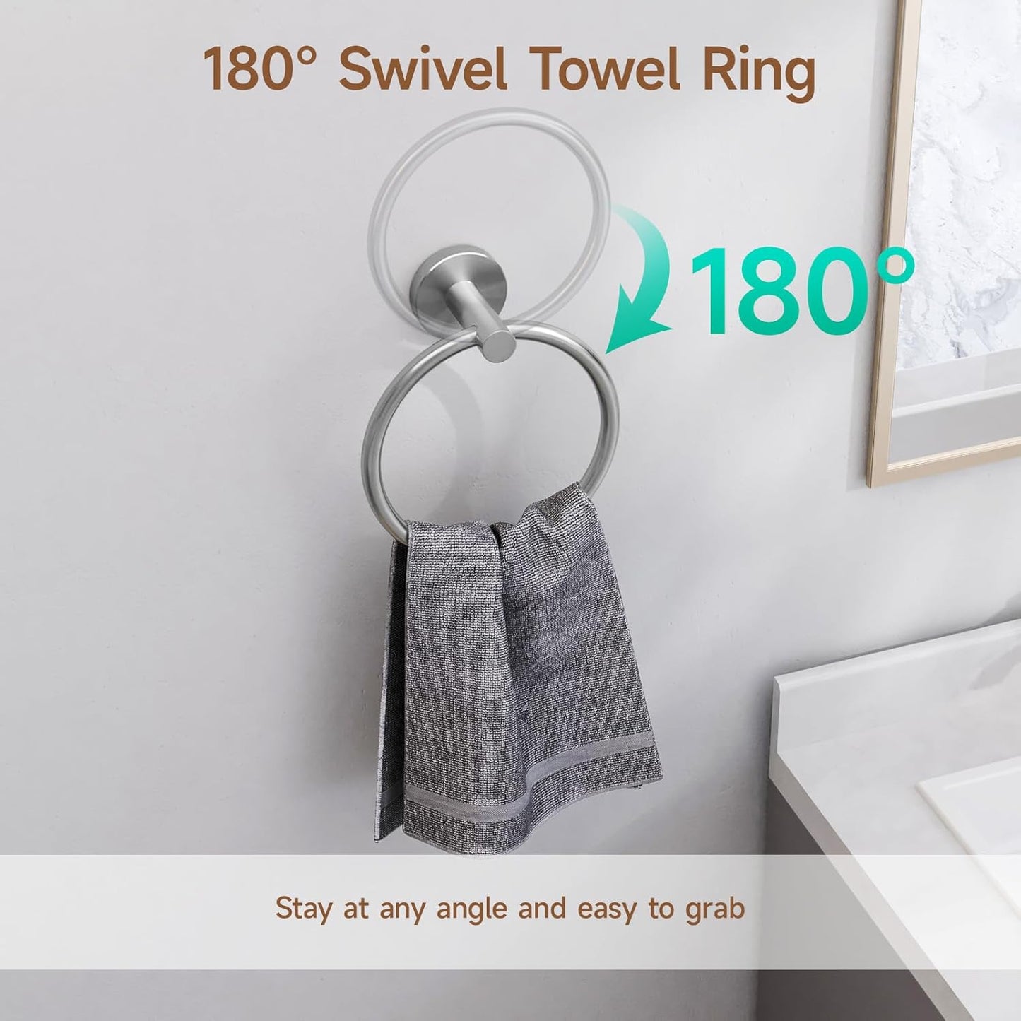 USHOWER Brushed Nickel Bathroom Hardware Set, Modern 18-Inch Towel Bar Set Wall Mounted, Durable SUS304 Stainless Steel Bathroom Accessories Set, 4-Piece