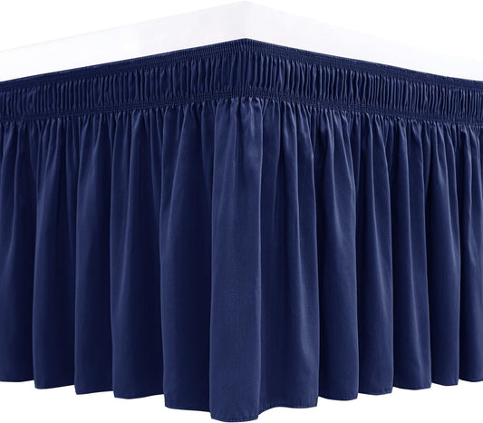 Biscaynebay Wrap Around Bed Skirts for Full & Full XL Beds 17" Long Drop, Navy Adjustable Elastic Dust Ruffles Easy Fit Wrinkle & Fade Resistant Silky Luxurious Fabric Solid Machine Washable