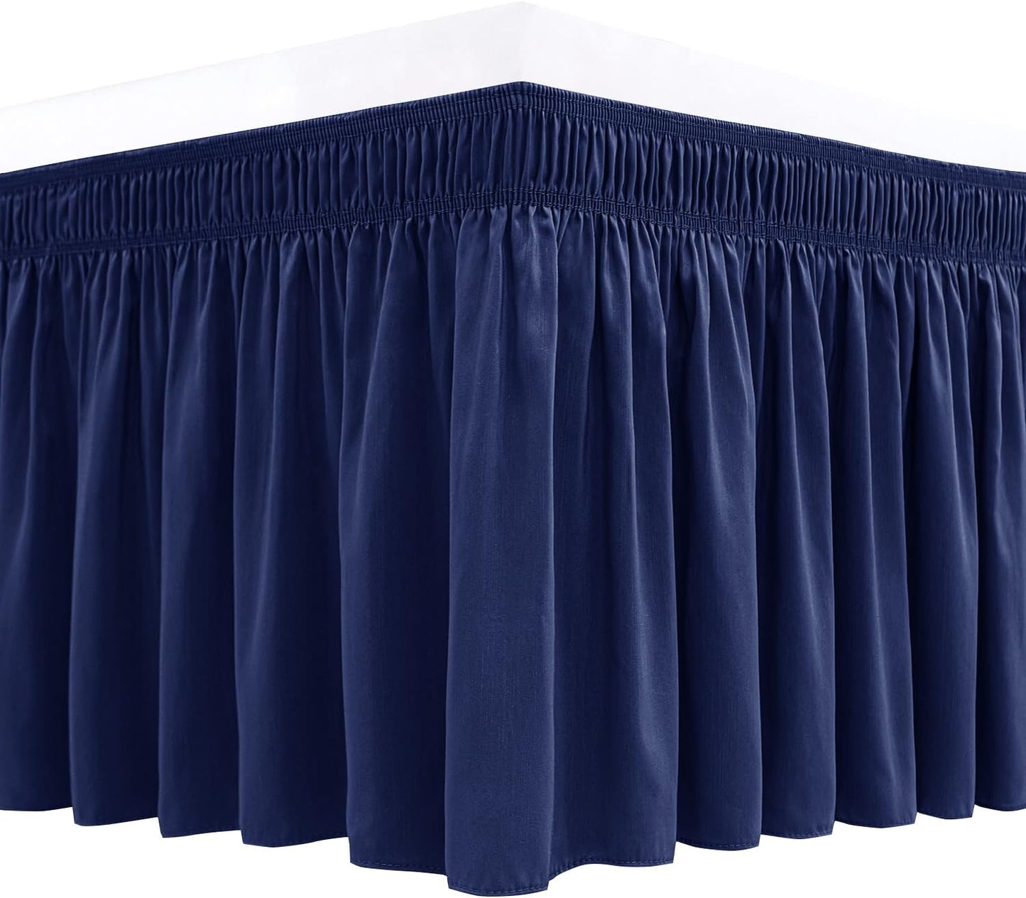 Biscaynebay Wrap Around Bed Skirts for Queen Size Beds 21 Inches Drop, Navy Adjustable Elastic Dust Ruffles Easy Fit Wrinkle Resistant Silky Luxurious Fabric Machine Washable