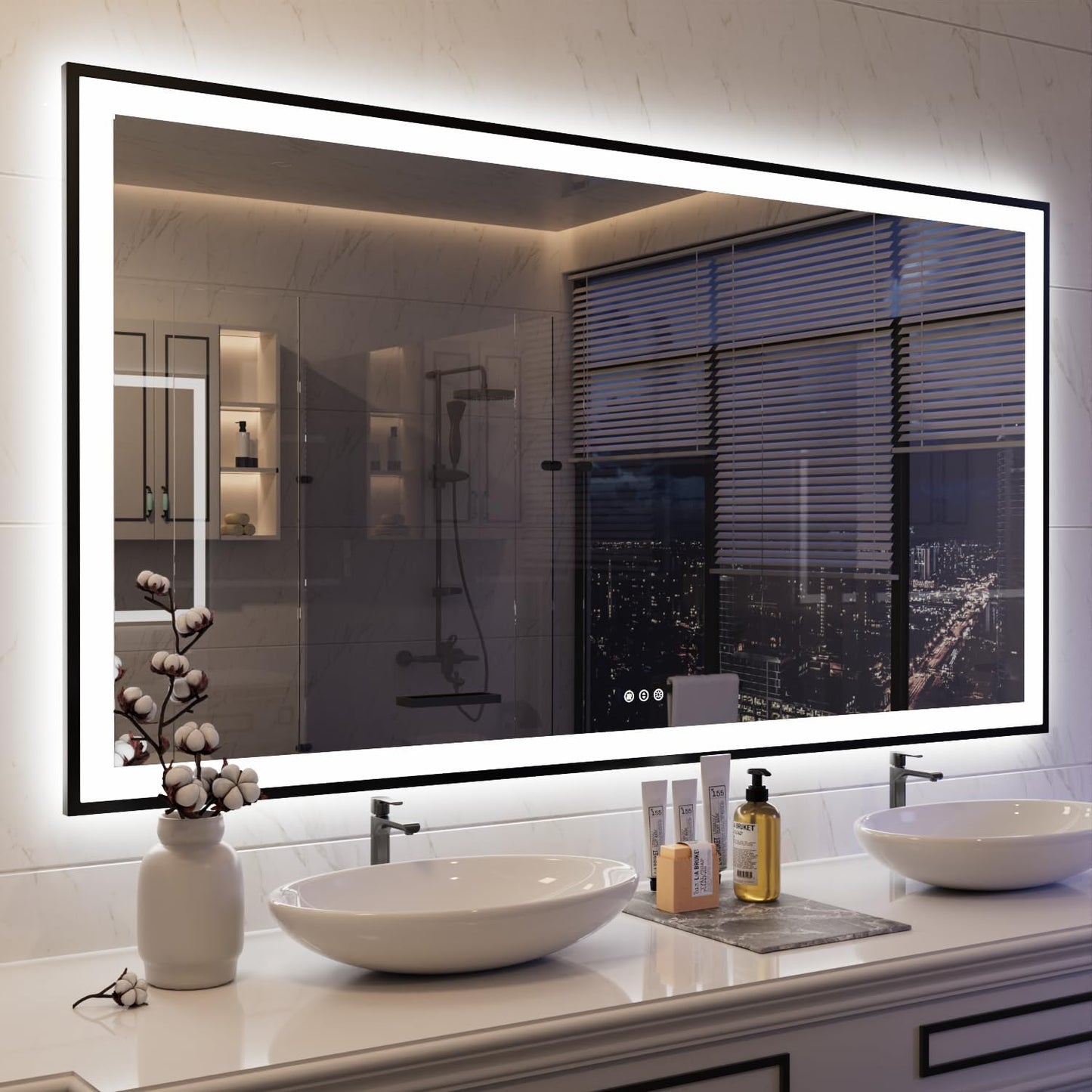 ISKM Framed LED Mirror for Bathroom 72"x40", Dimmable LED Bathroom Mirror with Lights, Anti-Fog, Front and Backlit Lighted Mirror 3-Colors, Shatterproof, Memory Function