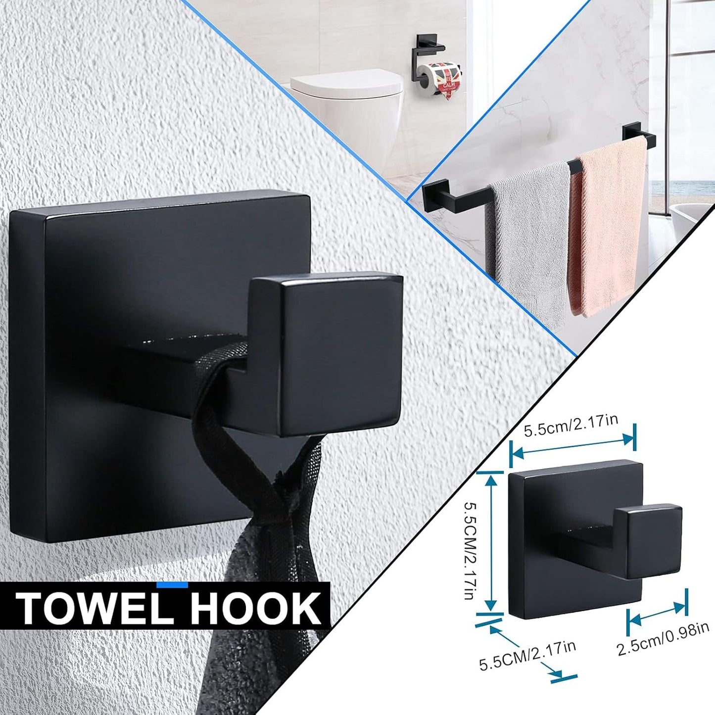 YACVCL 5 Pieces Black Bathroom Accessorie Set 23.6 Inch Towel Bar Set,SUS304Stainless Steel Bathroom Hardware Set,Wall Mounted Towel Holder Set for Bathroom