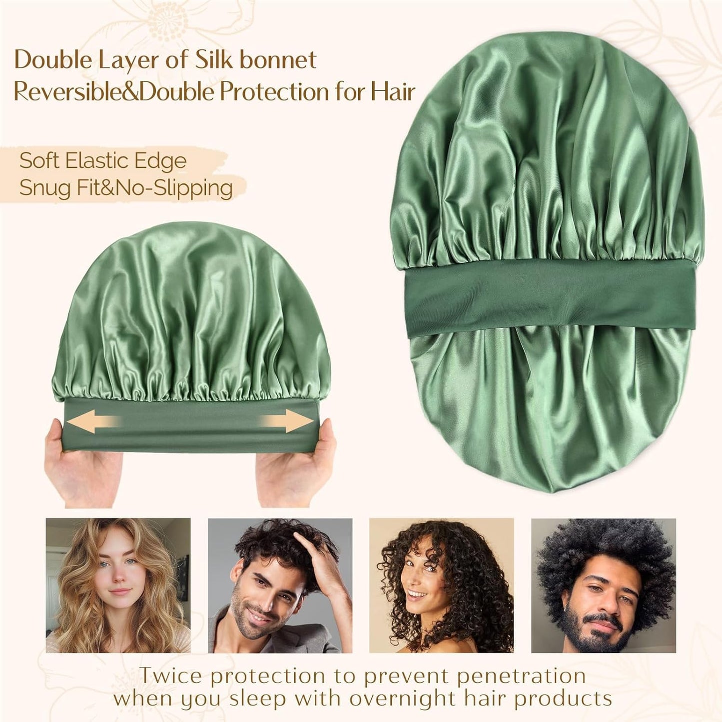 YANIBEST Silk Bonnet for Men Women Hair Bonnet for Sleeping Double Layer Satin Bonnet for Natural Curly Hair Unisex Sleep Cap