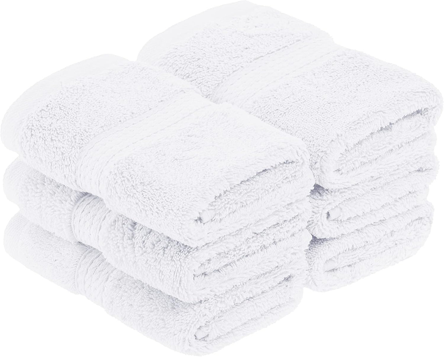Superior Egyptian Cotton Pile Face Towel/Washcloth Set of 6, Ultra Soft Luxury Towels, Thick Plush Essentials, Absorbent Heavyweight, Guest Bath, Hotel, Spa, Home Bathroom, Shower Basics, White