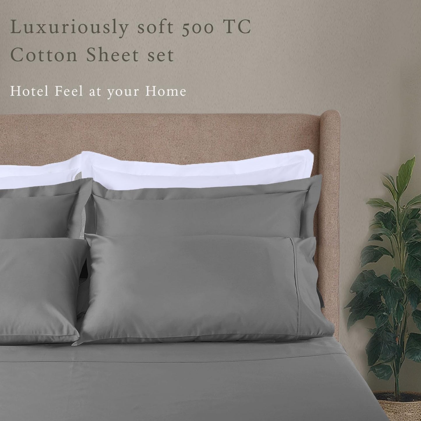 Threadmill 100% Cotton Deep Pocket/Soft/Fade Resistance, 500 Thread Count, Solid 4-Piece Bed Sheet Set (1 Flat, 1 Fitted Sheet, 2 Pillow Covers), Full, Dark Gray