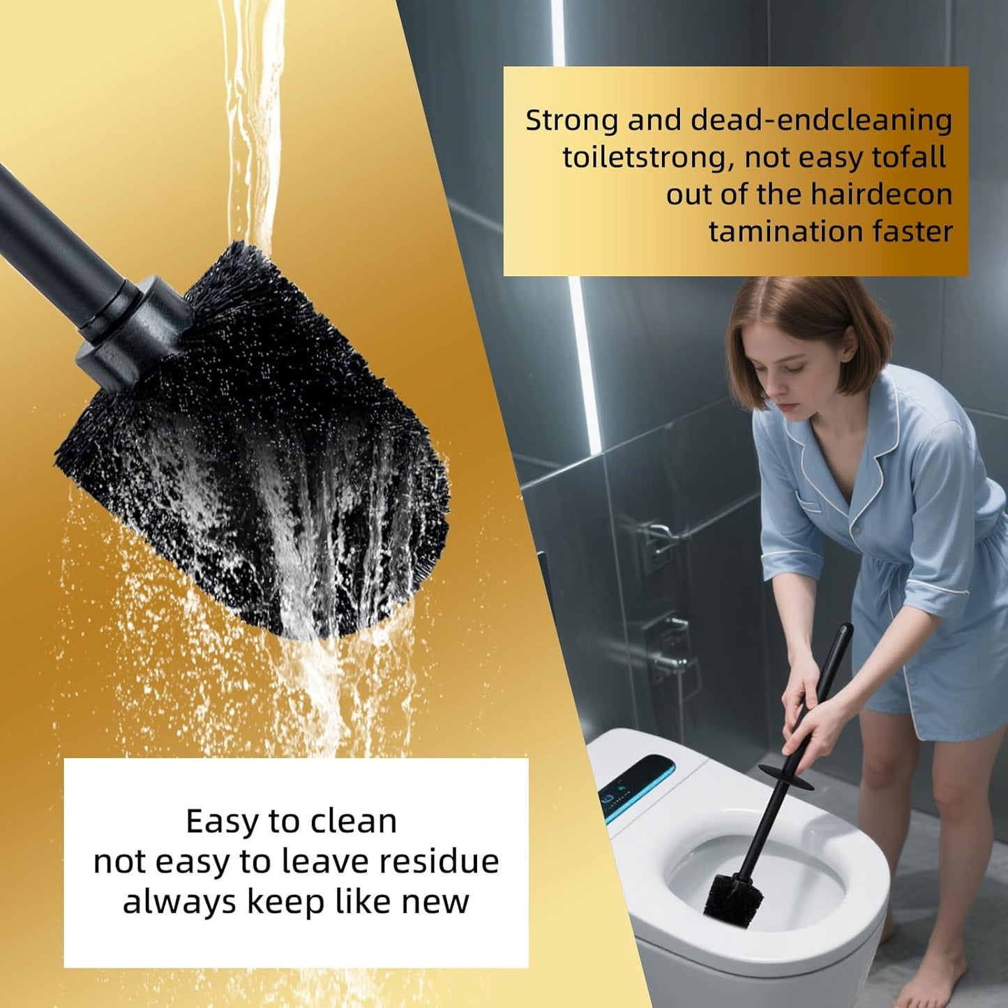 Toilet Bowl Brush and Holder Long Handle Toilet Brush for Bathroom Toilet Scrubbing Brush with Stainless Steel Base for Domestic Deep Cleaning Under Rims (Black 1)