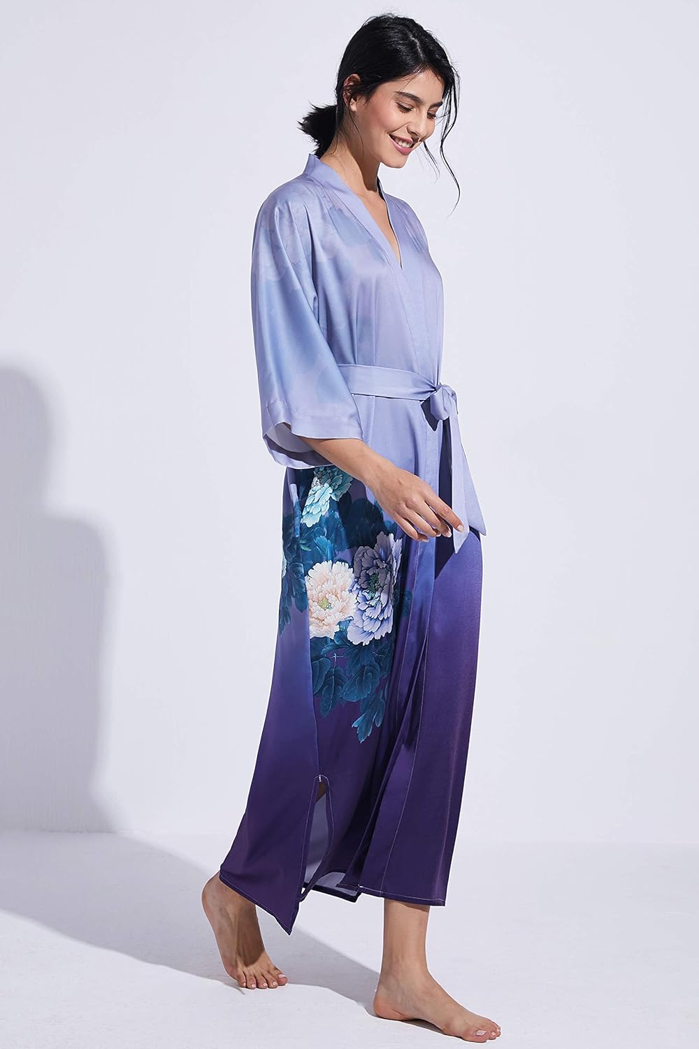 PRODESIGN Kimono Robe for Women - Long Satin Sleepwear Silky Kimono Cover-Up Nightgown Japanese Bathrobe Loungewear Blouse