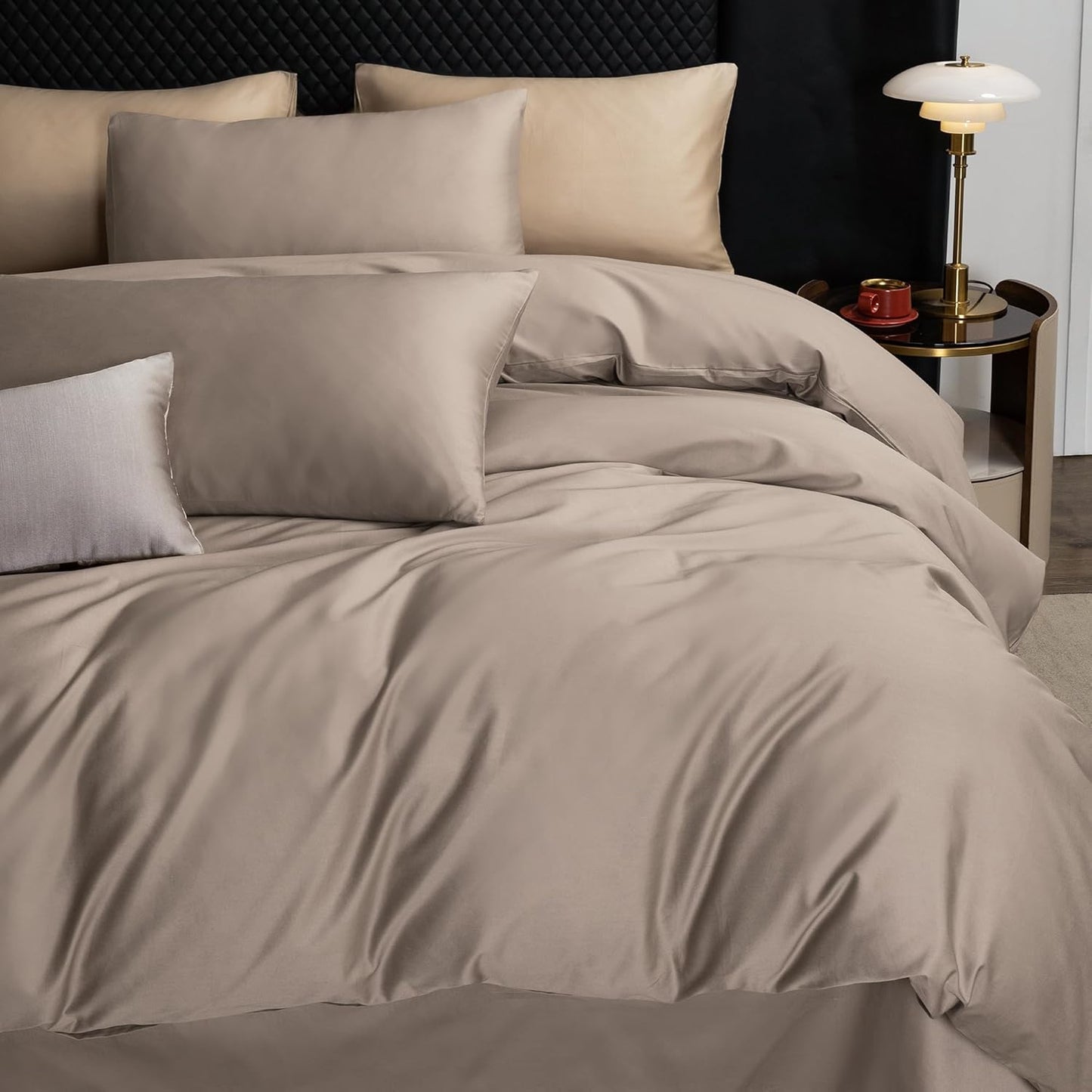 MooMee Duvet Cover Set 100% Extra Long Staple Cotton 600 Thread Count Silky Sateen Smooth Luxury Soft Breathable Durable Hotel Quality Bedding, 3 Pieces (Tannish Gray, Queen 90"x90")