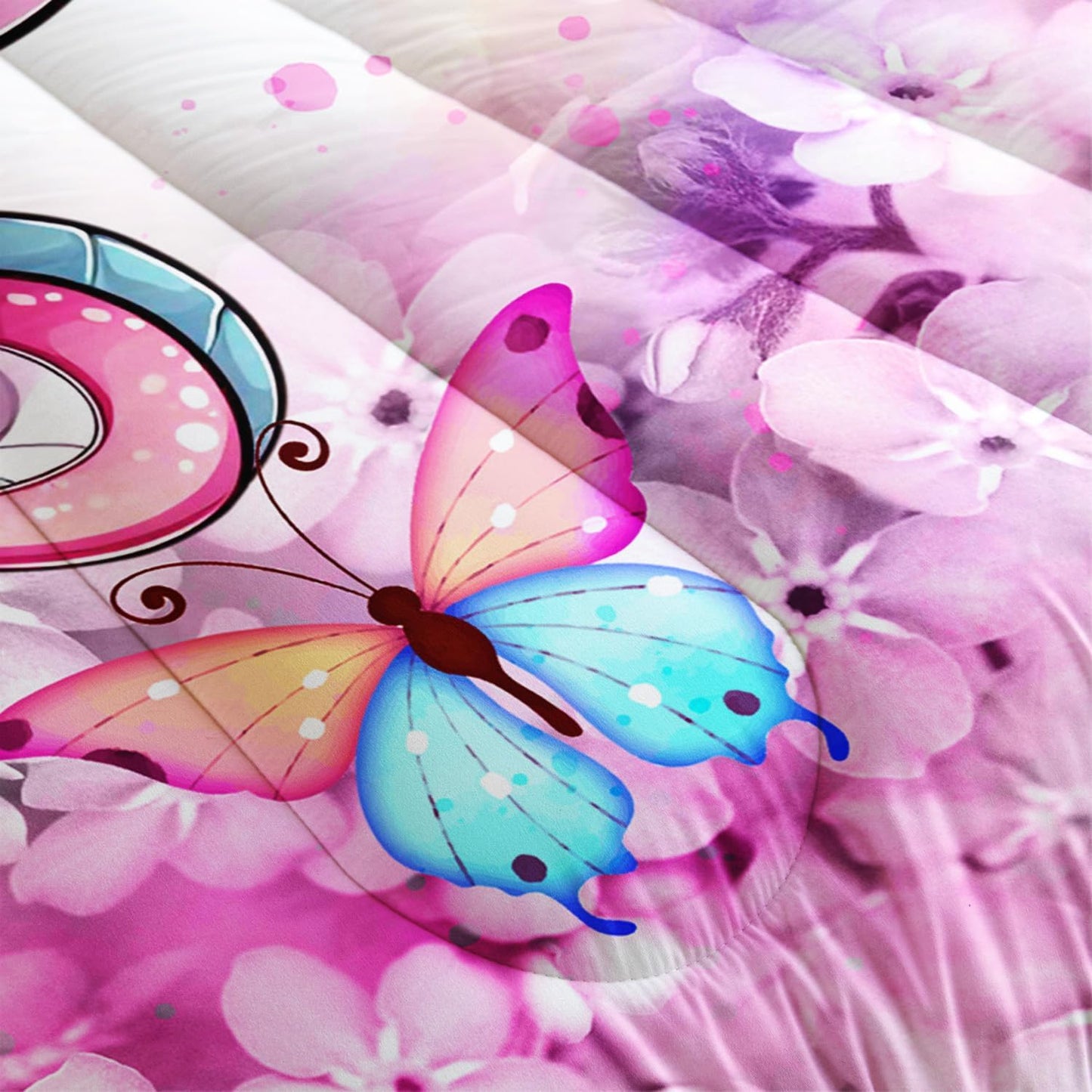 Cartoon Axolotl Comforter Kids Bedding Set,Axolotl Flower Butterfly Bedding King Size for Boys Girls Room Kawaii Decor,Pink Toddler Comforter Sets with 2 Pillowcases.
