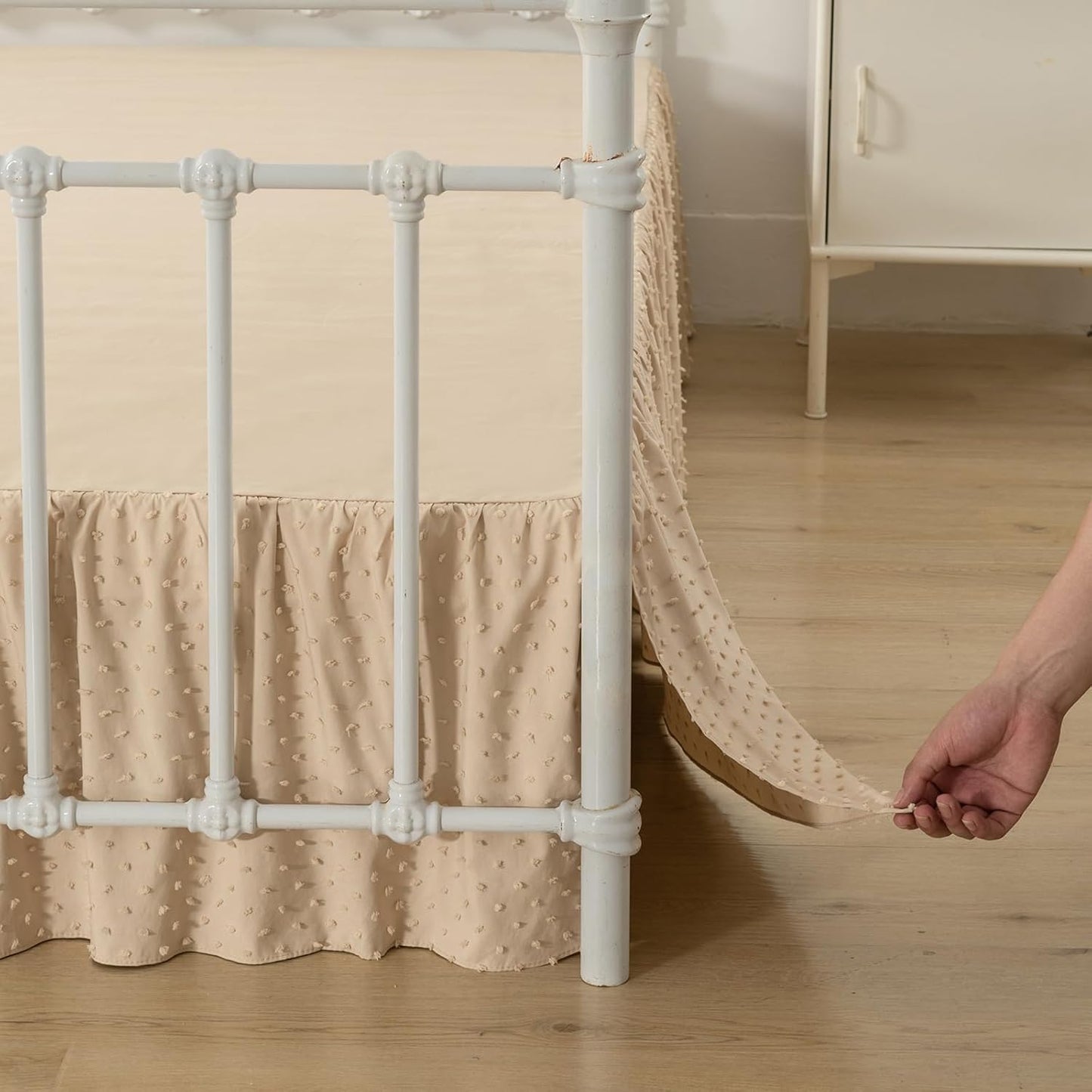 Tufted Dot Bed Skirt QueenSize Ruffled Bed Skirt with Split Corners, 14 Inch Drop Dust Ruffle Bed Skirts with Platform, Camel