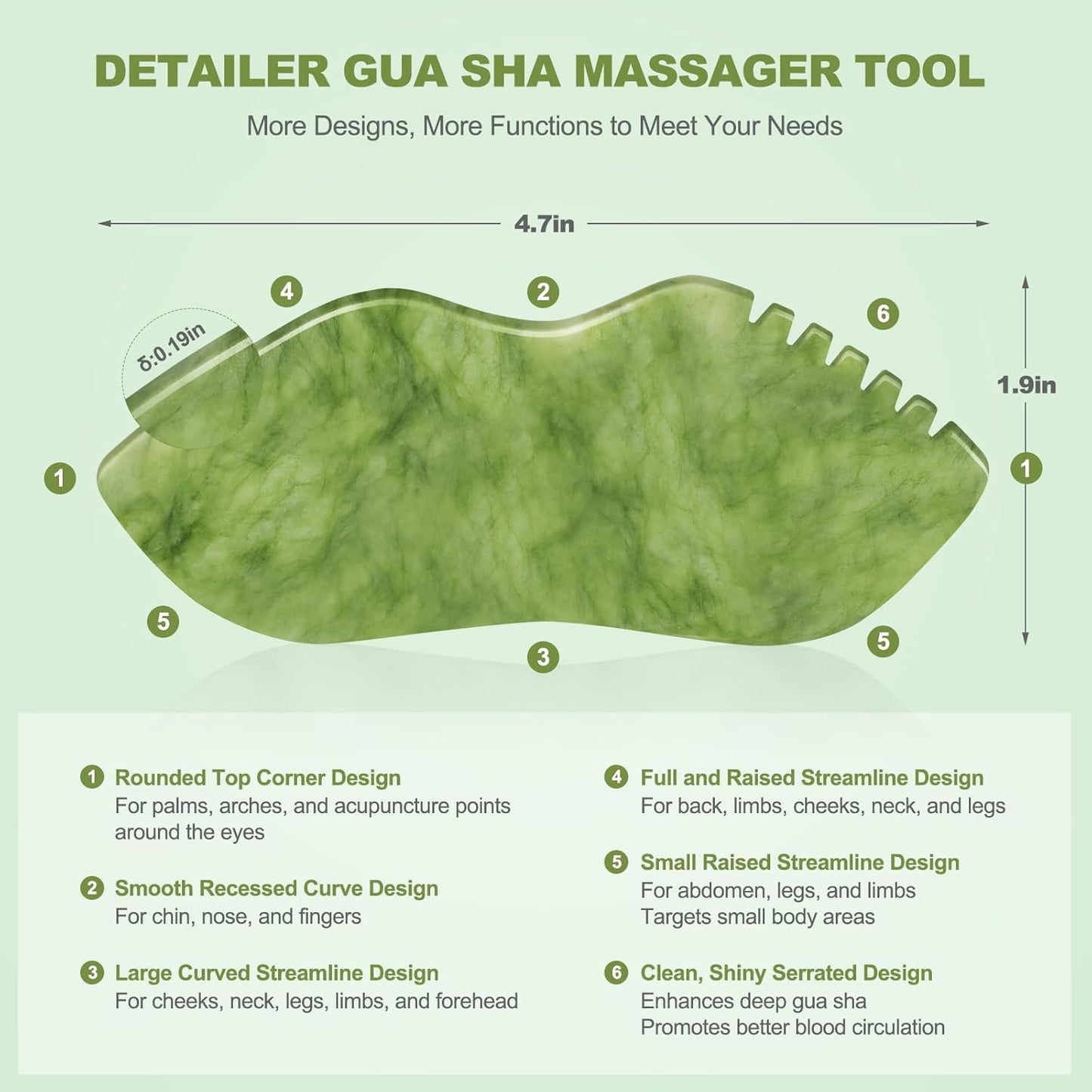 3 PCS Jade Stone Gua Sha Set Face Massager, Body Gua Sha Tool, Jade Gua Sha Facial Tools, Large Guasha Tool For Body, Face, Anti Cellulite, Lymphatic Drainage Massager, Muscle Scraper, Gifts for Women
