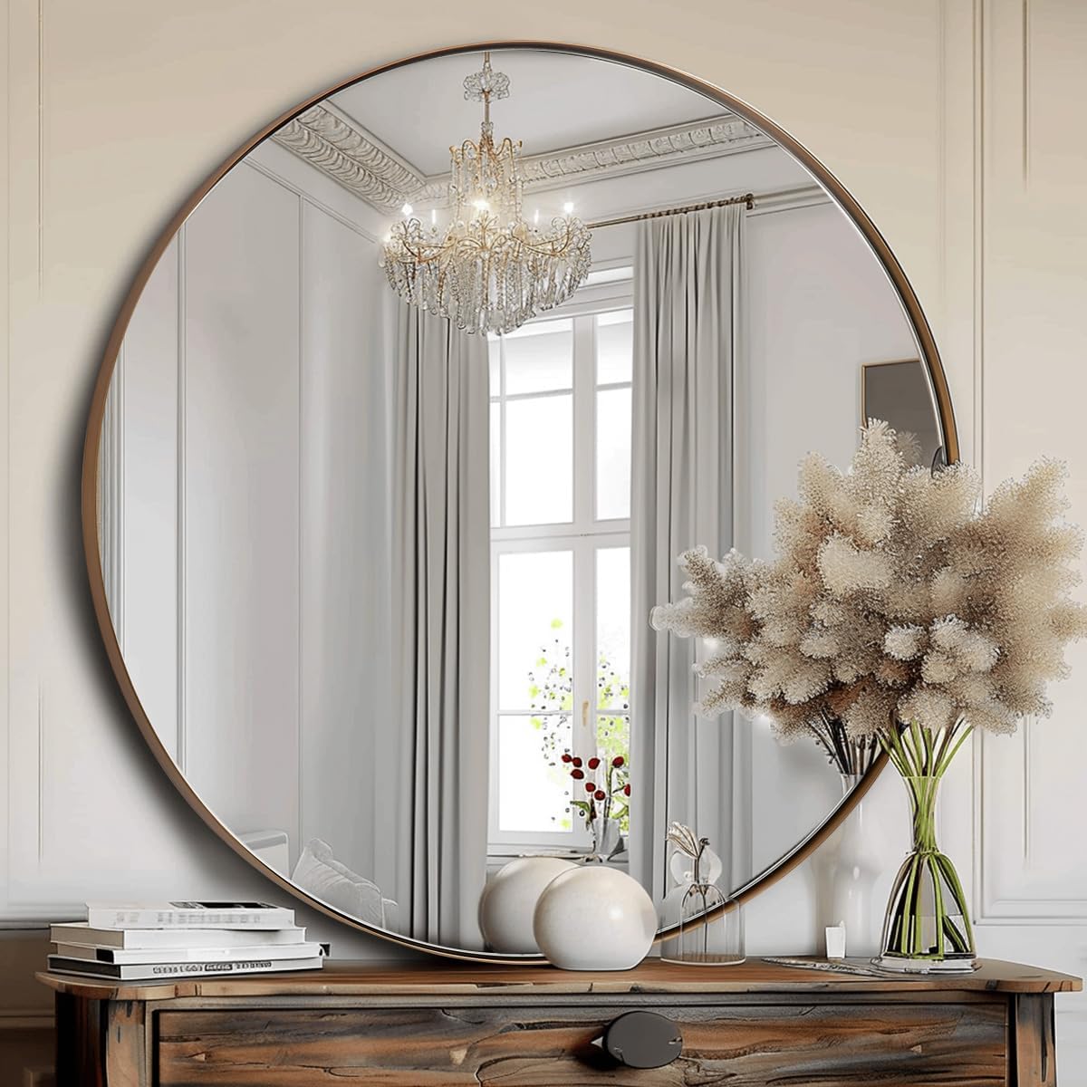 ANDY STAR Bronze Round Mirror 36 inch, Oil Rubbed Bronze Round Mirror in Metal Frame, Anti-Rust Large Bronze Vanity Mirror, HD Reflection, Wall-Mounted