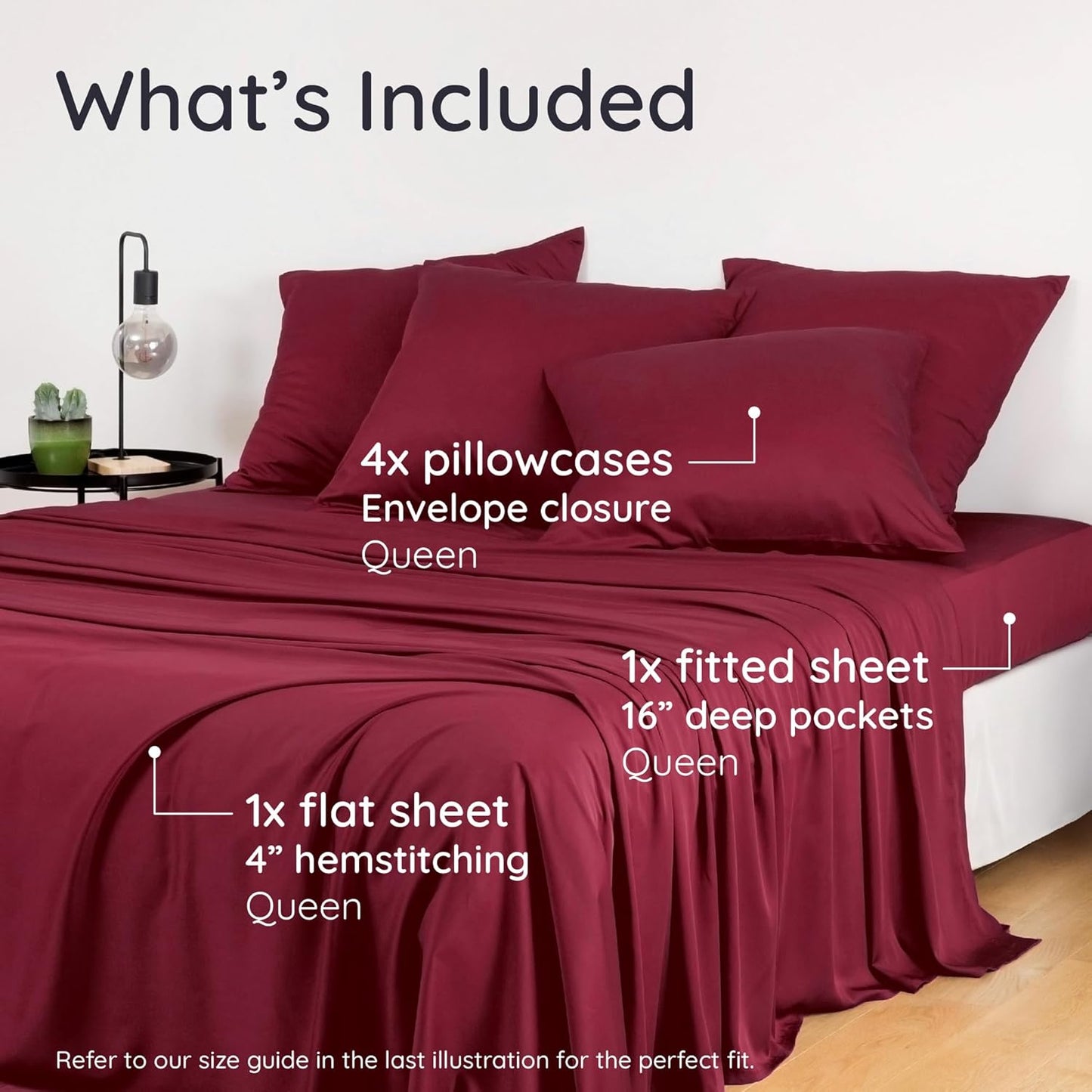 Bambaw 100% Viscose Derived from Bamboo Queen Sheet Set 6 Piece, Queen Size Cooling Sheets for Hot Sleepers, Super Soft Sheets Queen Size, Deep Pockets Fits Up to 16'' Mattresses (Burgundy)