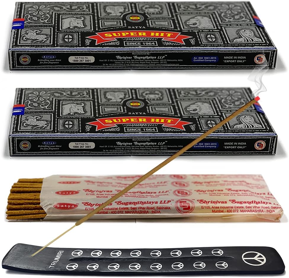 TRUMIRI Incense Stick Holder Bundle with Satya Super Hit 100g Incense Sticks - Pack of 2 (Approx 200 Sticks)