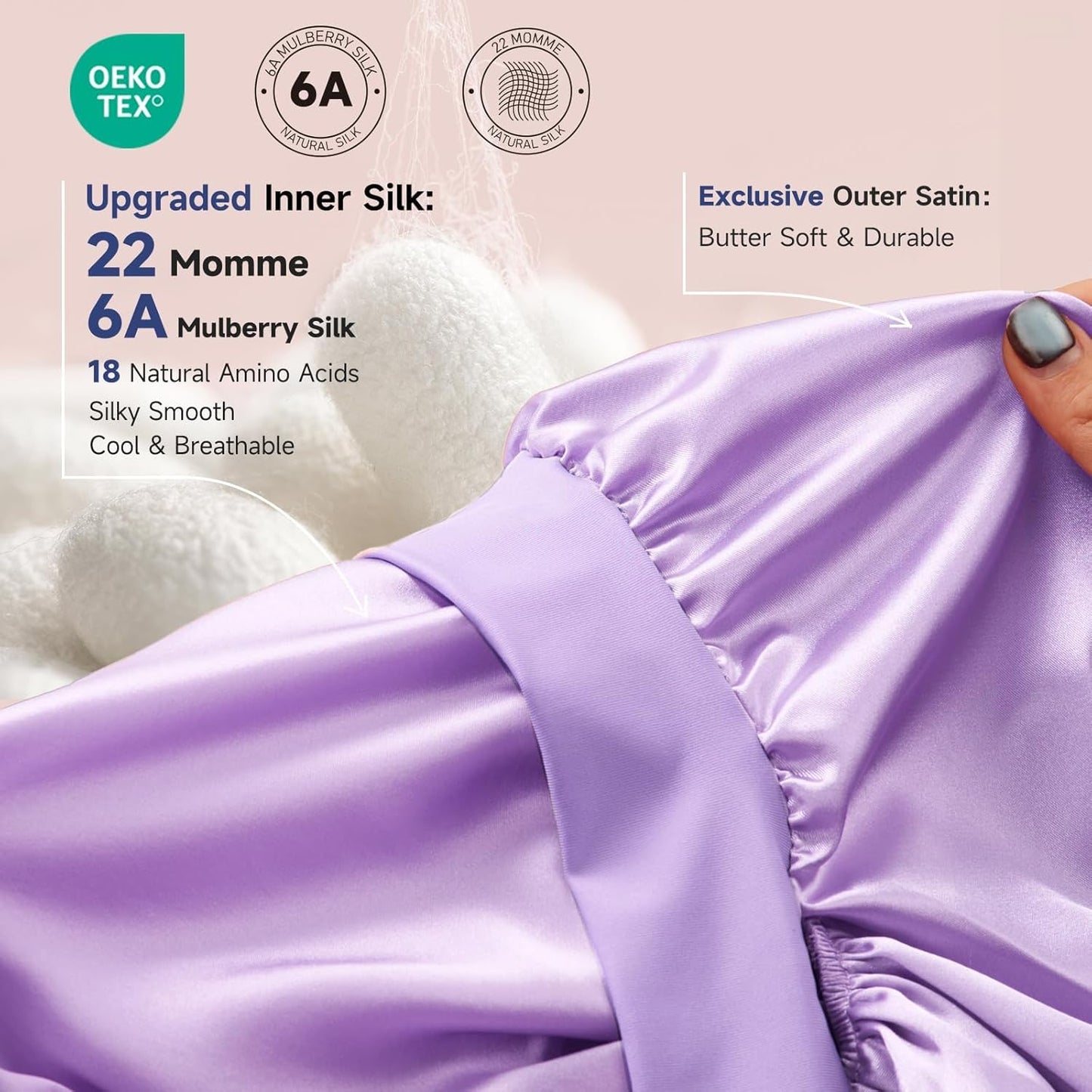 Umisleep 22 Momme Mulberry Silk Bonnet for Sleeping Women, Untangled Hair Care Bonnet, Extra Long for Curls & Braids - Lays Flat for Styling, Double Layer Hair Wrap with Soft Adjustable Tie, Lavender