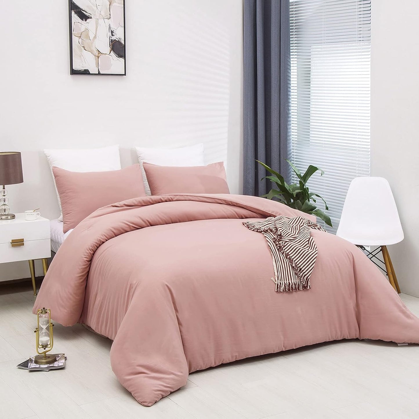 Cottonight Pink Comforter Set Twin Blush Pink Bedding Set Full Pale Pink Quilts Blanket Solid Color Soft Breathable Dusty Rose Comforter Set for Women Girls Twin Bed
