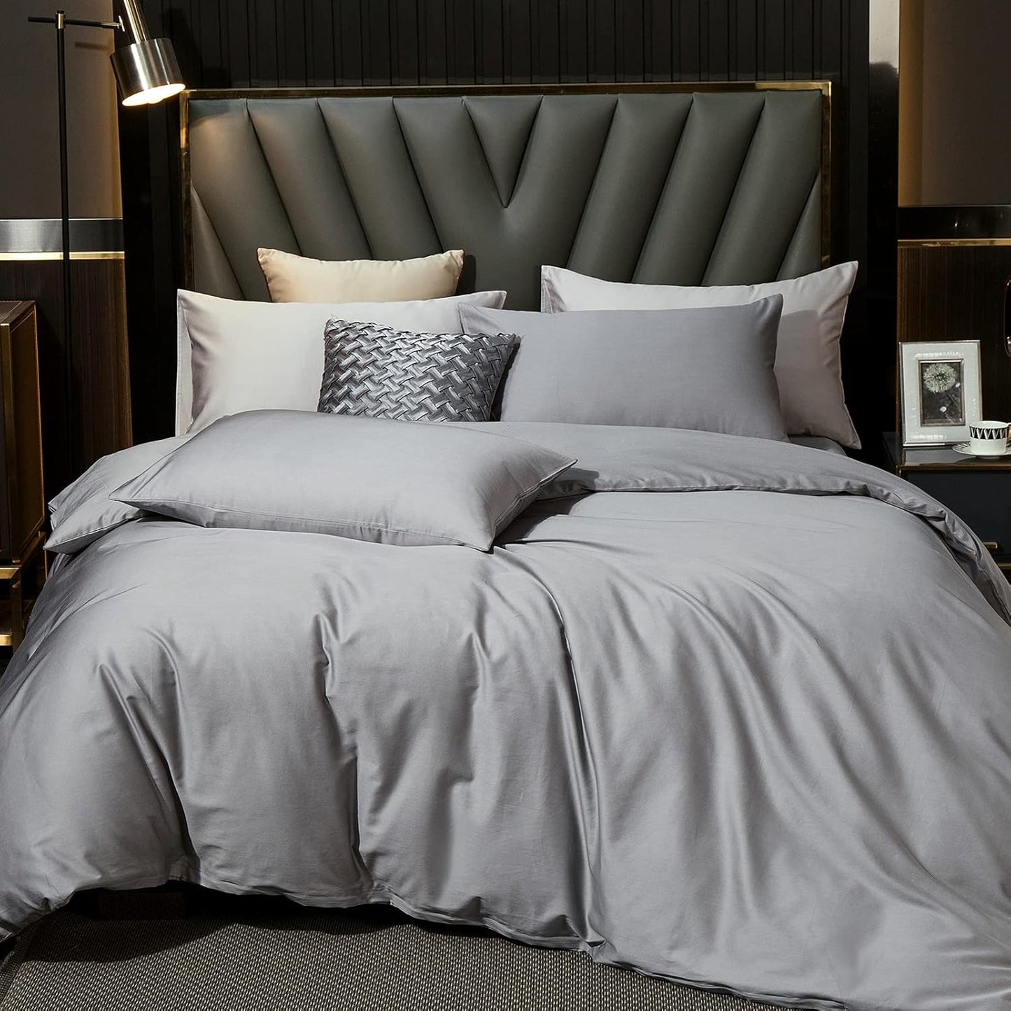 MooMee Duvet Cover Set 100% Extra Long Staple Cotton 600 Thread Count Silky Sateen Smooth Luxury Soft Breathable Durable Hotel Quality Bedding, 3 Pieces (Light Gray, King 104"x90")