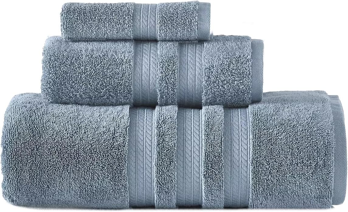 Member Mark 100% Cotton Hotel Premier Collection Luxury Bath Towel Bundle (Assorted Colors) (Blue Crest, 3-Piece Set)