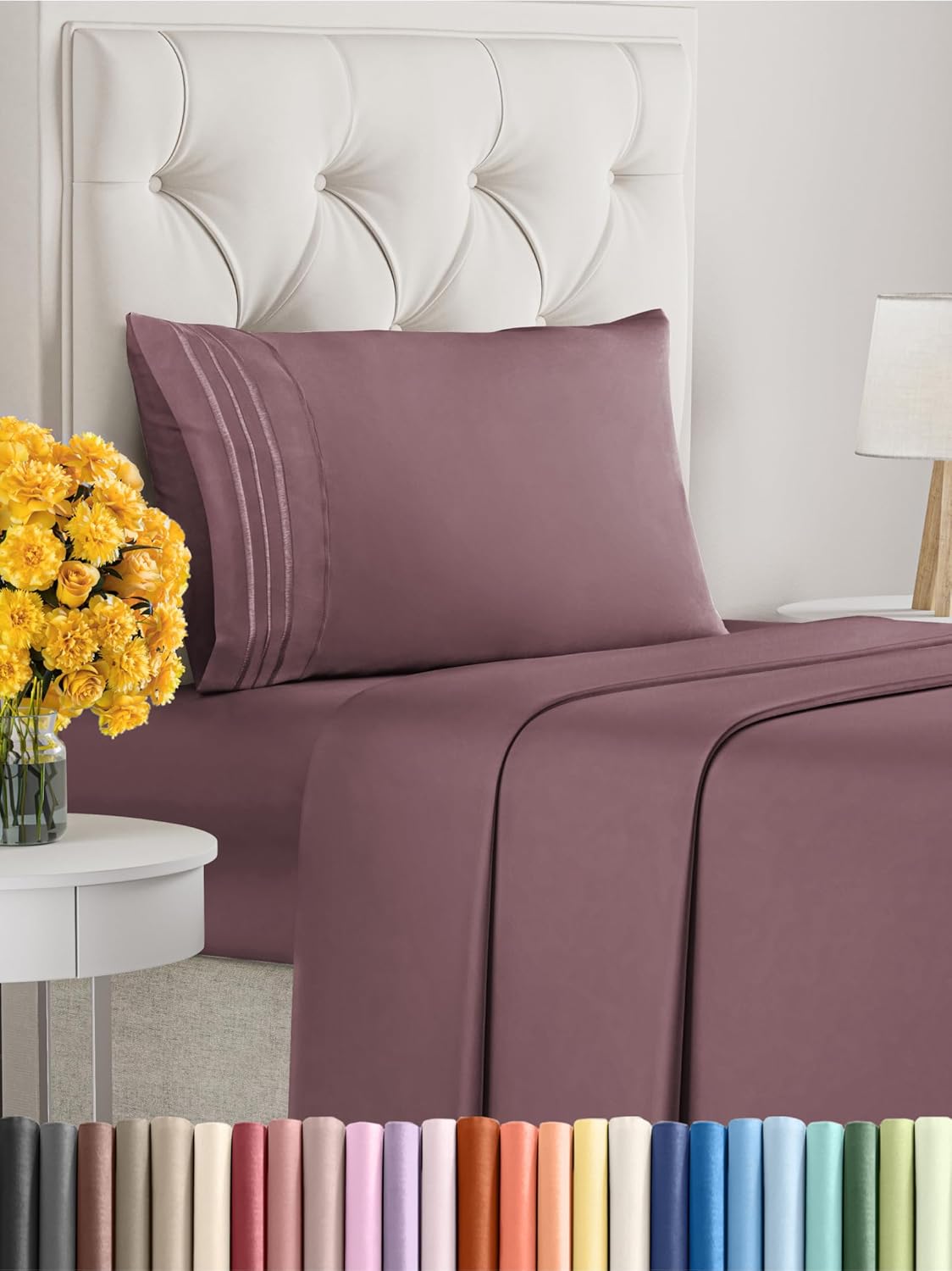 Twin XL Size 3 Piece Sheet Set - Extra Soft, Breathable & Cooling Sheets - Hotel Luxury Durable Bed Sheets for Women & Men - Deep Pockets, Easy-Fit & Wrinkle-Free Sheets - Cool Plum Oeko-Tex Sheets