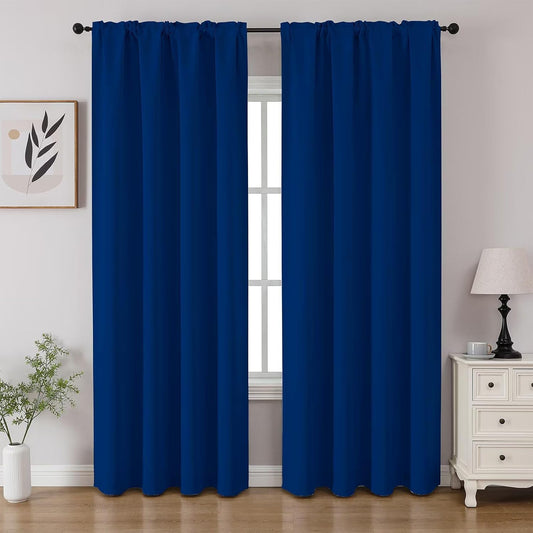 CUCRAF Royal Blue Blackout Curtains 96 inch Length 2 Panels Set, Rod Pocket Room Darkening Drapes for Bedroom Living Room, Insulated Thermal Light Blocking Window Curtain (W52 x L96 Inch)