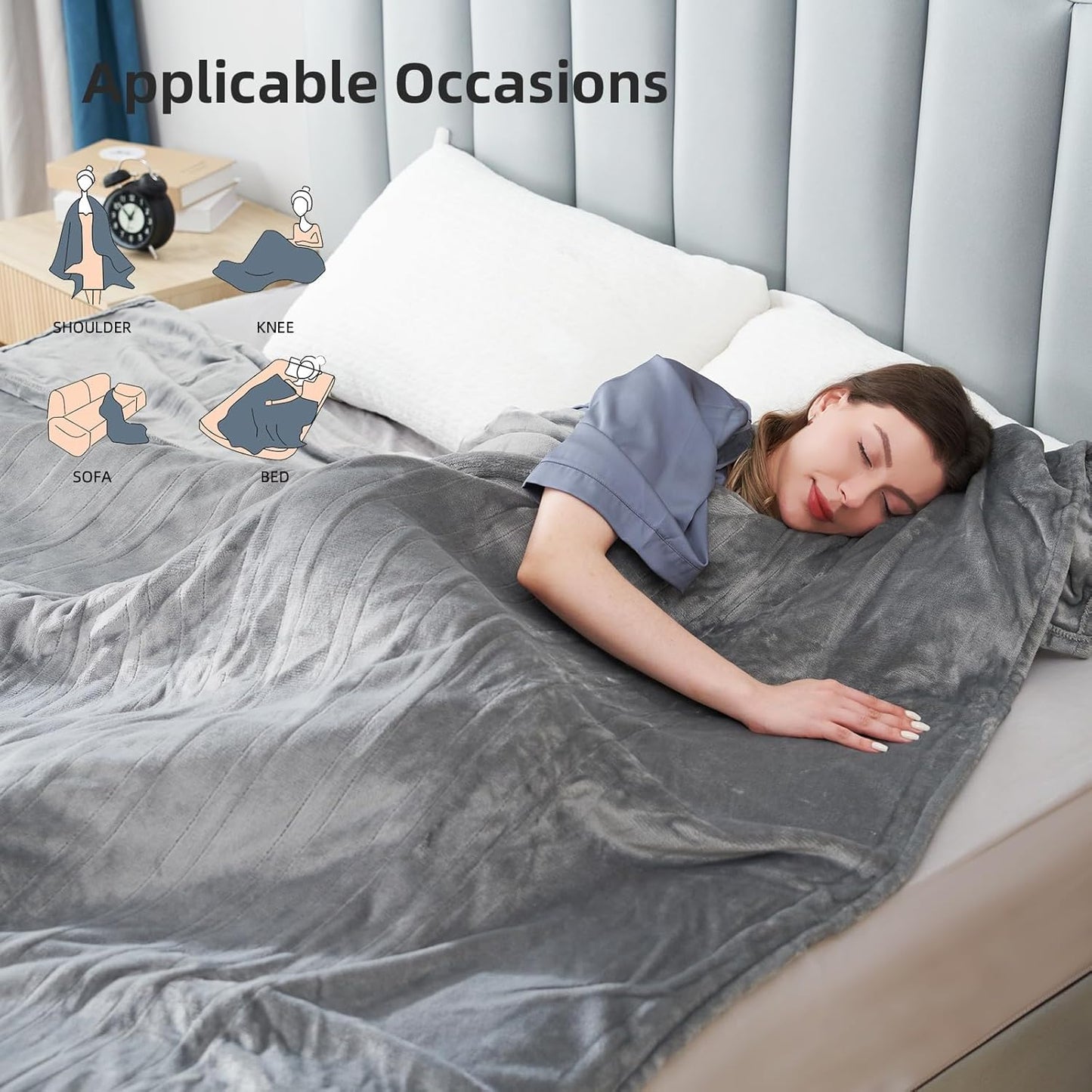 Electric Heated Blanket Queen Size 84"x 90",Dual Control Super Cozy Soft Warm with 6 Heat Levels &1-10 Hours Auto Off, Home Office Use & Machine Washable, Gray