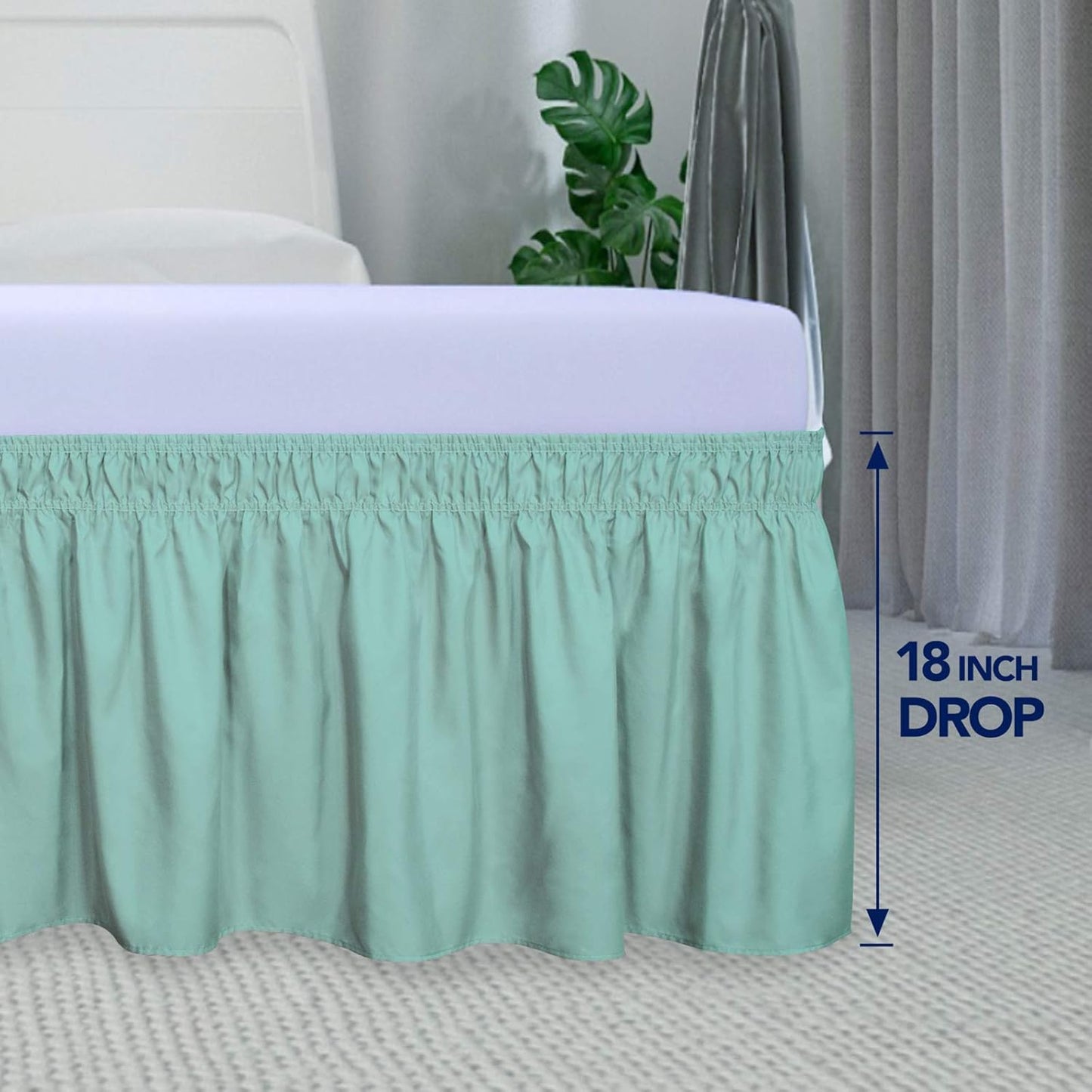 PureFit Wrap Around Ruffled Bed Skirt with Adjustable Elastic Belt - 18 Inch Drop Easy to Put On, Wrinkle Free Bedskirt Dust Ruffles, Bed Frame Cover for Twin,Twin XL and Full Size Beds, Baby Blue