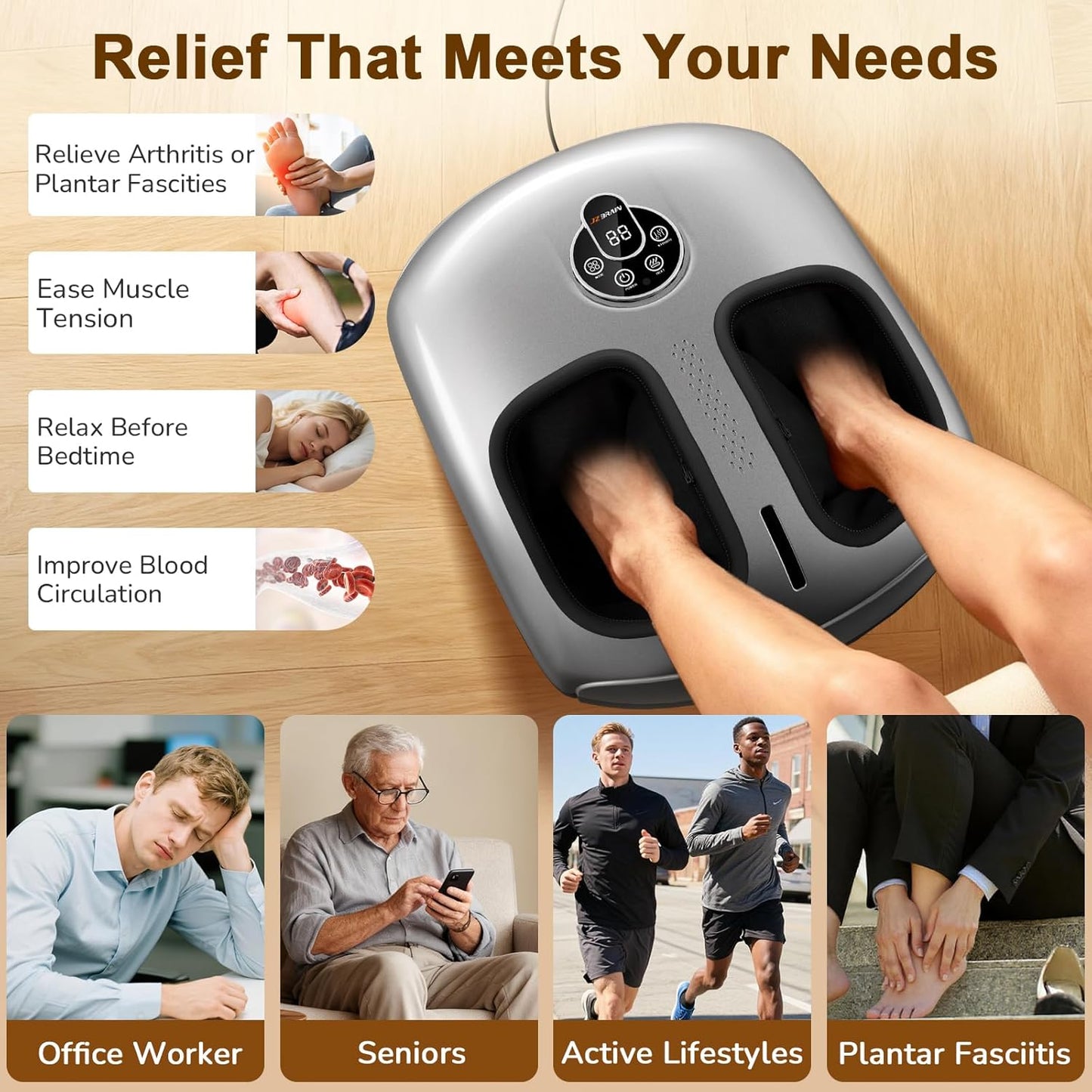 Shiatsu Foot Massager Machine with Heat : Deep Kneading Foot Massager with Vibration & Compression for Plantar Fasciitis & Neuropathy - for Women & Men,Relax for Home Office Use (Silver)