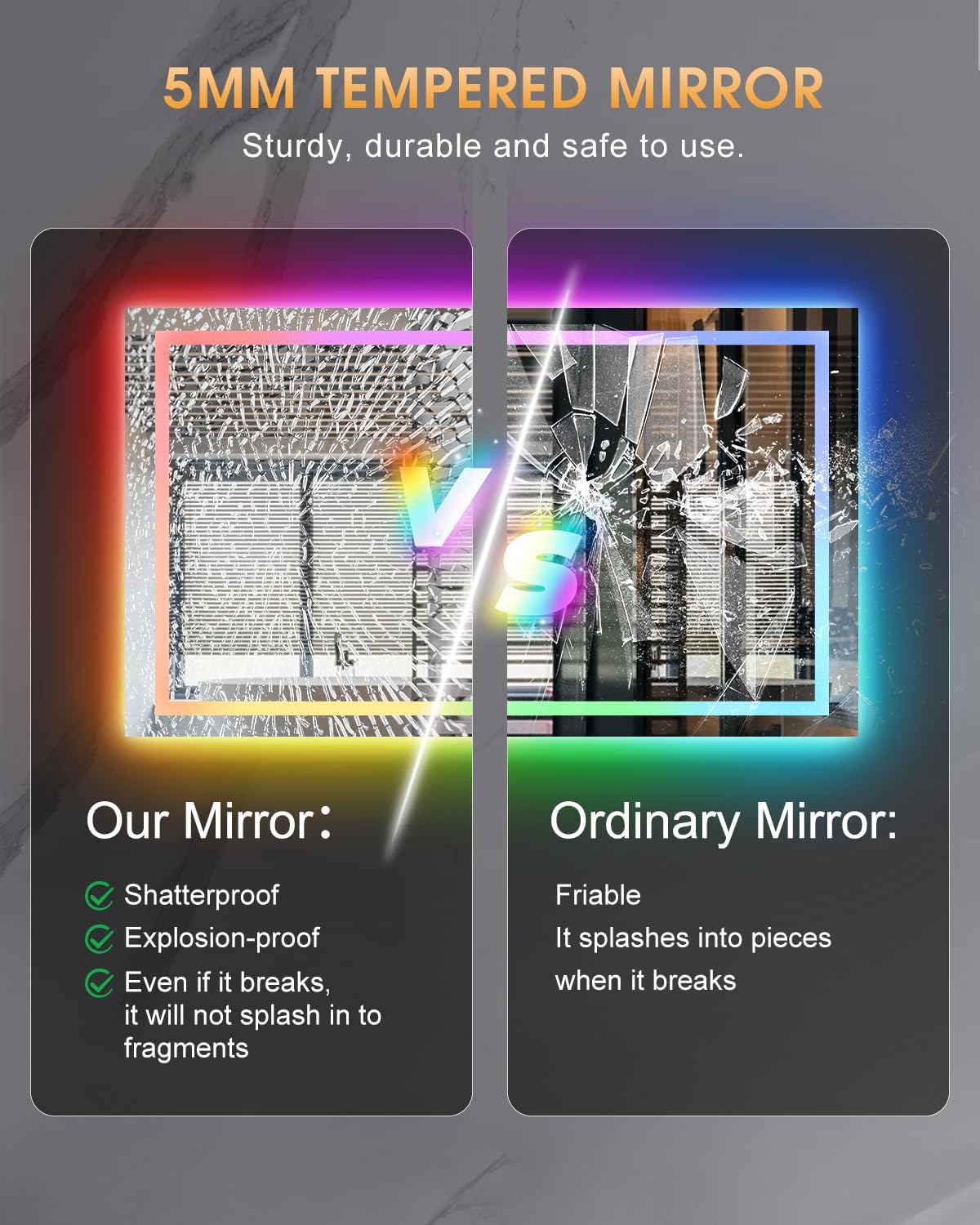 oneup 60x40 Inch LED Bathroom Mirror,RGB Color Changing Bathroom Mirror with Lights,Anti-Fog Wall-Mounted Vanity Mirrors,Smart Dimmable Multicolor Lighted,IP54 Waterproof