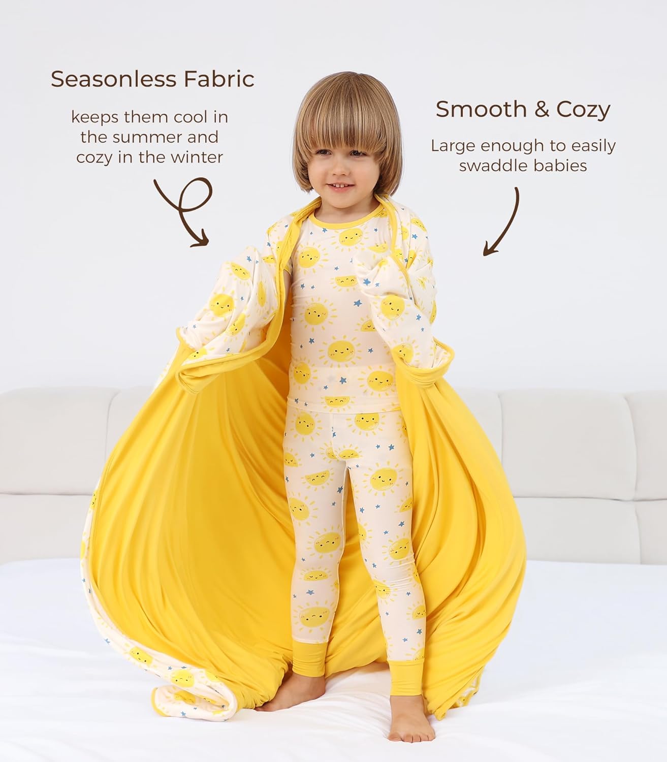 Premium Baby Blanket, Stretchy Quilt for Kid, Soft Crib Bedding for Newborn Baby and Toddler, Nursery Blanket for Boys and Girls, Viscose Made from Bamboo, 50'' x 50'' Sun