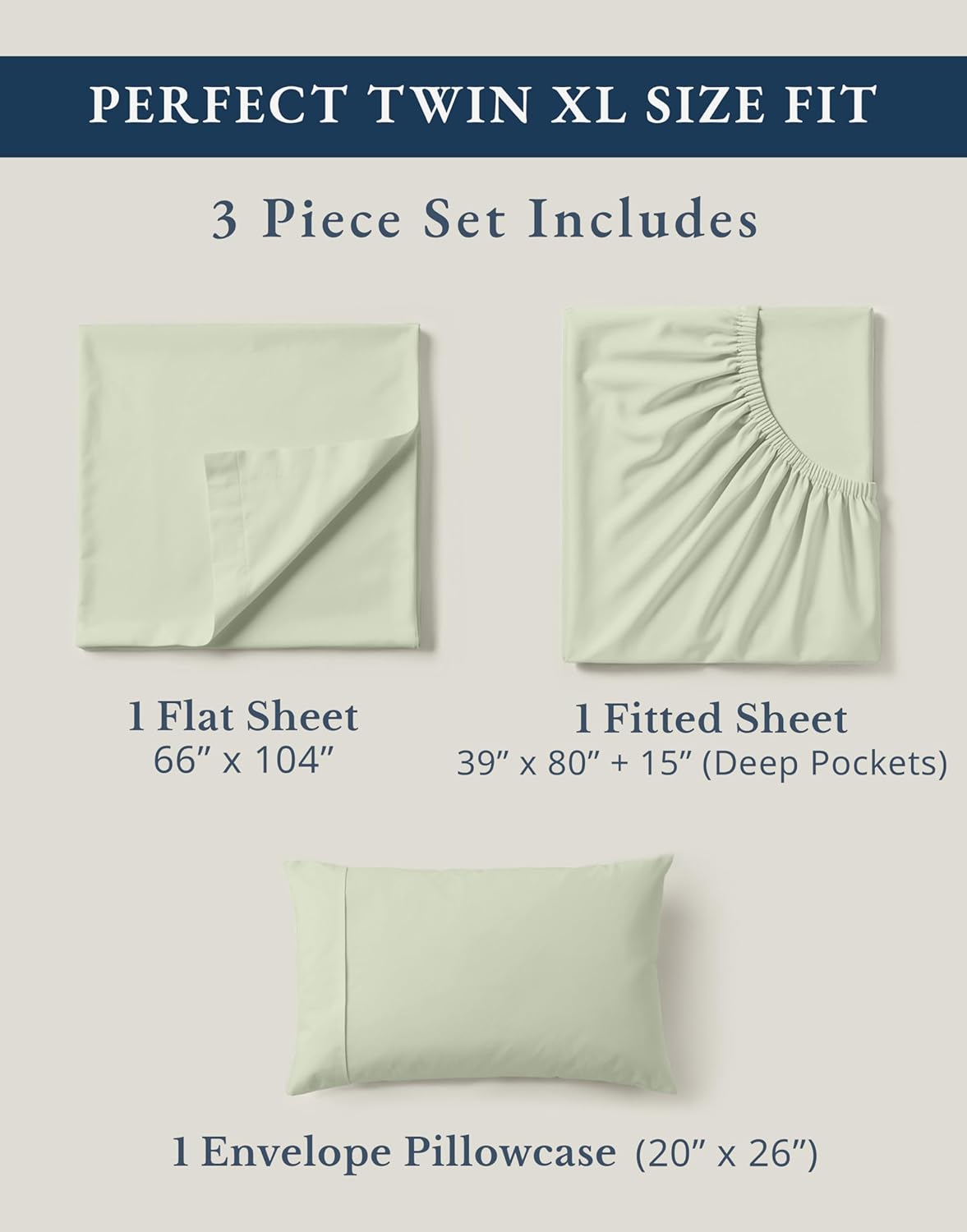 LANE LINEN 100% Mercerized Organic Cotton Twin XL Sheets Set, Soft & Comfy Percale Weave - Perfect for Hospital beds or Dorm Room, Luxury Hotel Like Sheets Twin XL Size Sheet Set - Mineral