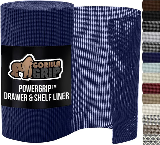 GORILLA GRIP powerGRIP Drawer Shelf and Cabinet Liner, Thick Strong Hold, Non-Adhesive Liners Protect Kitchen Cabinets and Cupboard, Bathroom Drawers, Easy Install, Breathable Mat, 17.5" x30', Navy