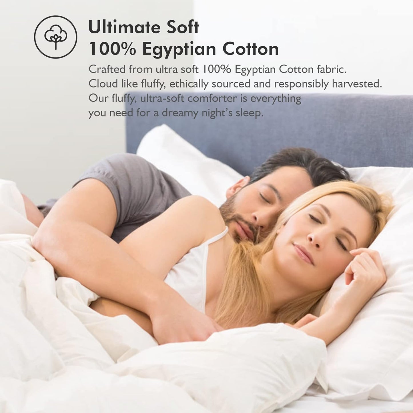 Luxurious Full Size Goose Down Fiber Waterfowl Feather Fiber Comforter Duvet, 100% Egyptian Cotton Cover, 45 oz. Fill Weight, Baffle Box Design, White Solid