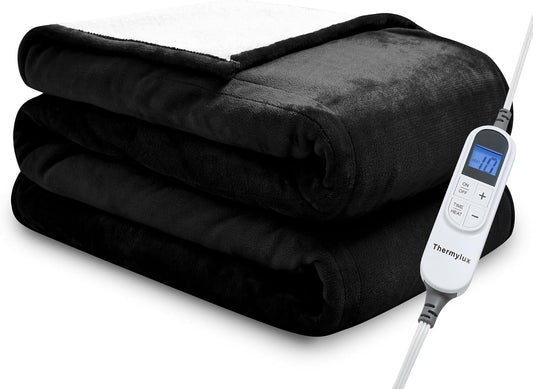 Electric Blanket Throw 50"x60" Heated Electric Blankets 10 Heating Levels 12 Time Settings 3 Hours Auto Off Fast Heating and Overheat Protection ETL Certified Machine Washable,Black