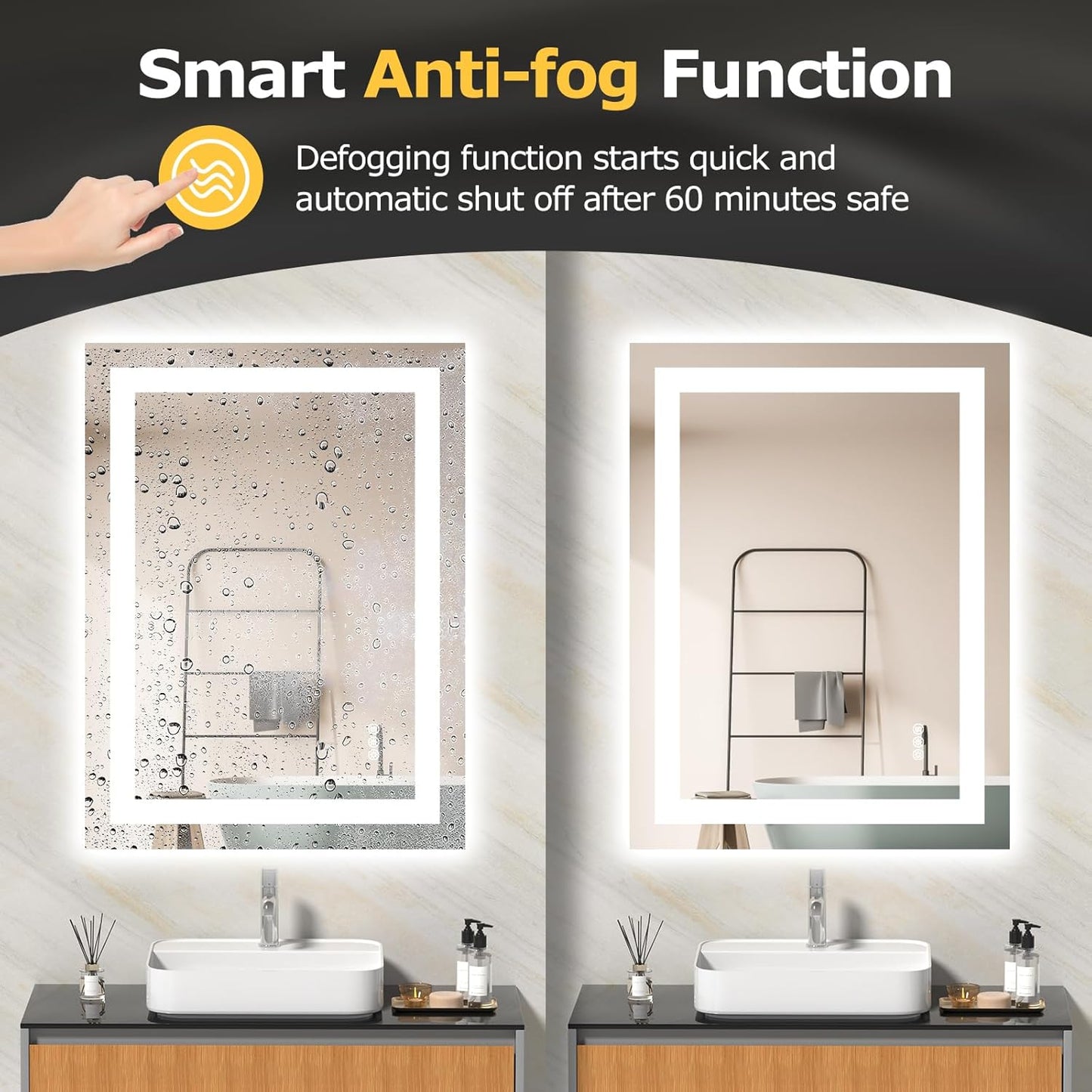 24X32 LED Bathroom Mirror with Lights, Anti-Fog, Dimmable, Backlit + Front Lit, Smart Bathroom Vanity Mirror, Memory Function, Shatterproof, Tempered Glass (Horizontal/Vertical)