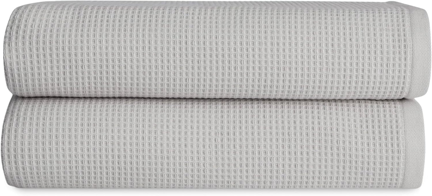 Cozy Earth Waffle Bath Towels - 60% Cotton 40% Viscose from Bamboo Bath Towels 30 x 58 Inches - Soft & Absorbent Terry, Reversible Mini Textured Waffle & Weave Pattern - 2 Pack
