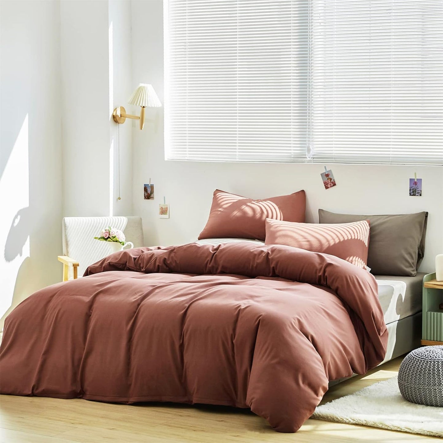 Cottonight Brick Red Comforter Set - Twin Size, 3 Piece Breathable Soft Comforter, Quilts, Blanket - Dark Red Bedding Set for Adults, Teens, Kids, Hotel Quality