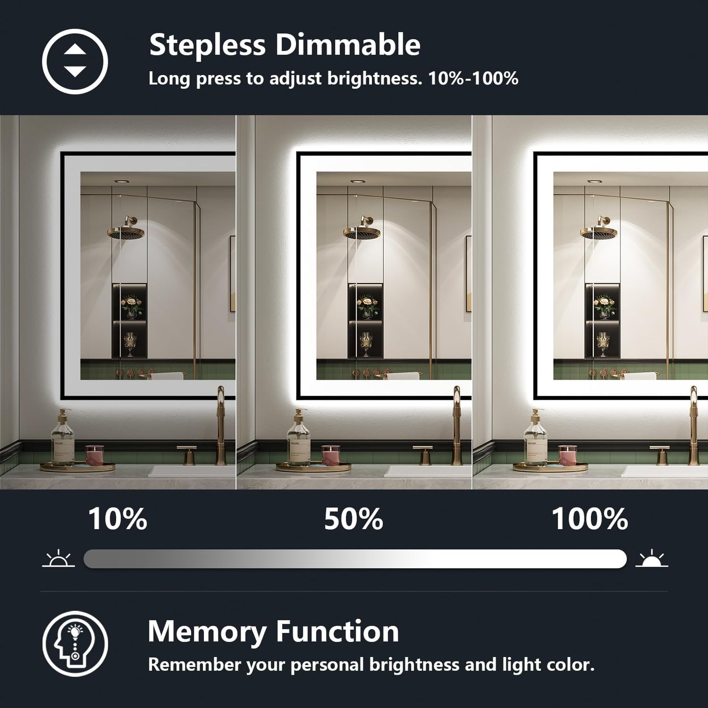 36x36 Inch LED Bathroom Mirror with Lights (Front Lit and Backlit) Black Framed Lighted Vanity Mirror for Bathroom Wall Dimmable Anti-Fog Memory Tempered Glass Horizontal/Vertical