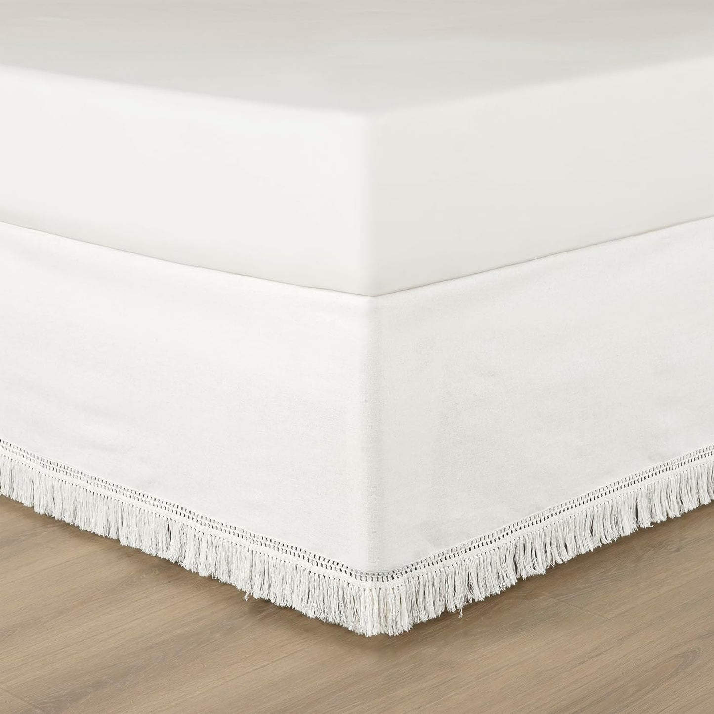 Lush Decor Boho Fringe 15-Inch Tailored Drop Easy Fit Bedskirt, King, Pure White