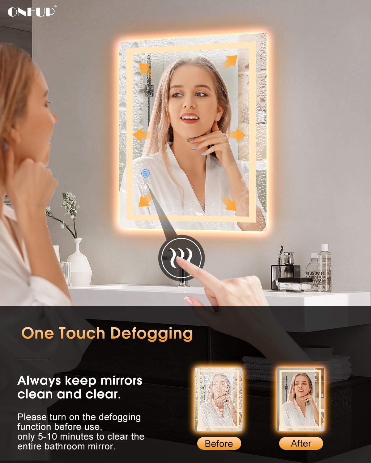 oneup 24x32'' RGB Bathroom Mirror with Lights,RGB Color Changing LED Bathroom Mirror for Wall,Lighted Vanity Mirrors,Dimmable,Anti-Fog,IP54 Waterproof
