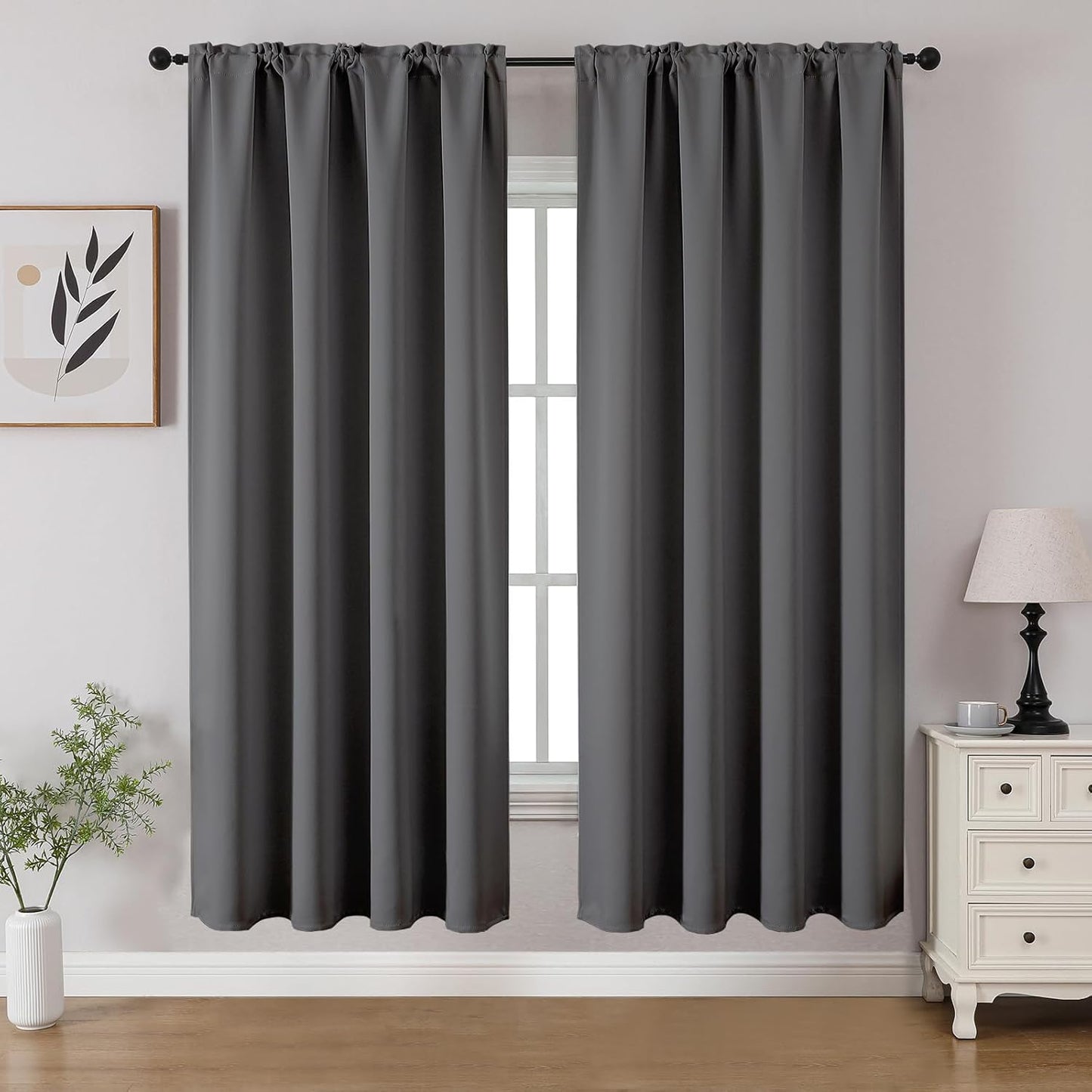 CUCRAF Light Grey Blackout Curtains 63 inch Length 2 Panels Set, Rod Pocket Room Darkening Drapes for Bedroom Living Room, Insulated Thermal Light Blocking Window Curtain (W52 x L63 Inch)