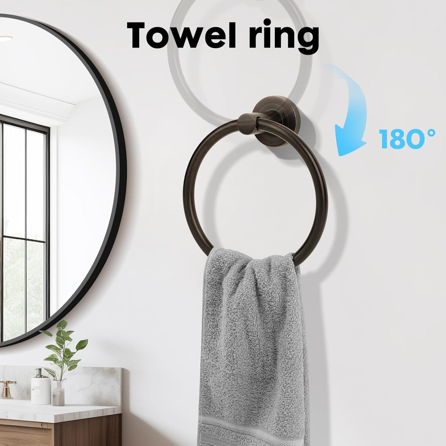 4 Piece Oil Rubbed Bronze Stainless Steel Bathroom Hardware Set Include Hand Towel Ring, Toilet Paper Holder,and 2 Robe Towel Hooks,Bathroom Accessories Set Oil Rubbed Bronze