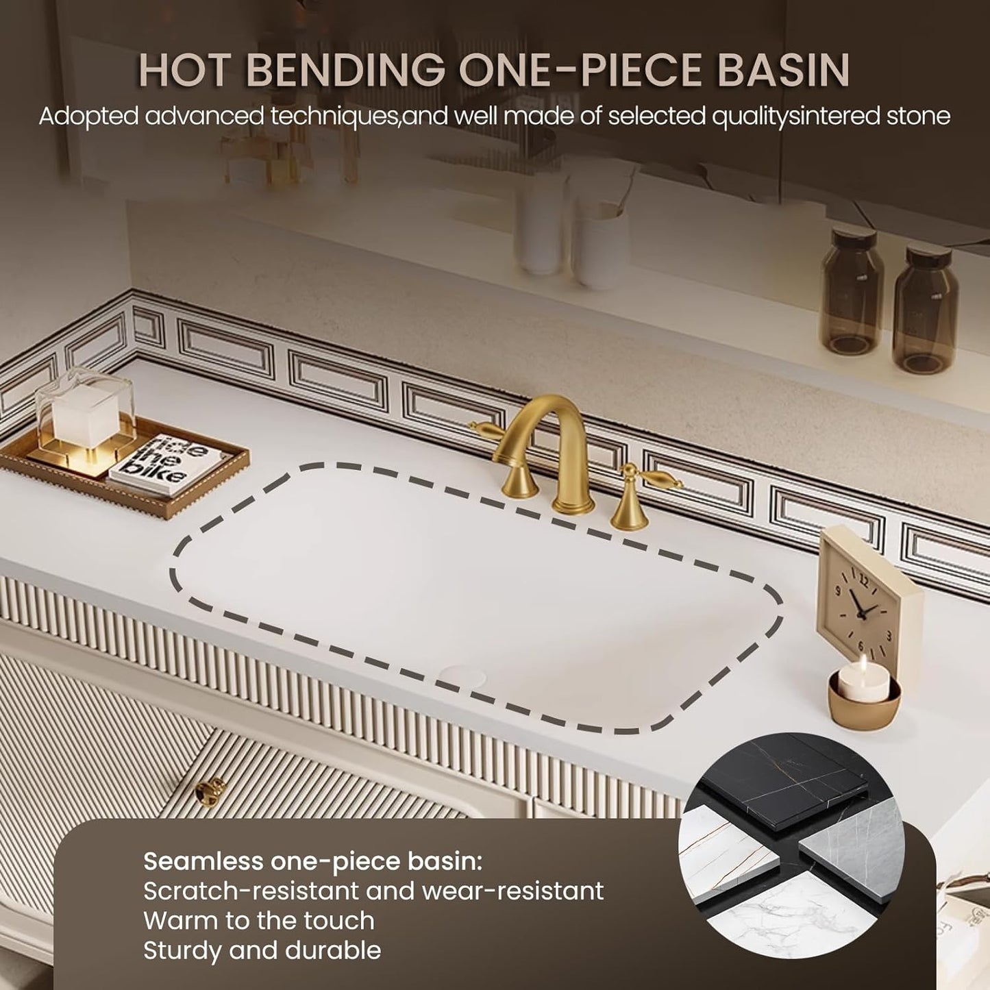 Floating Bathroom Vanity with Sink, Modern Bathroom Vanity with LED Smart Defogging Mirror Cabinet and Open Shelf, Bathroom Sink Cabinet with Striped Glass Door and Drawer Storage (Milk White,36IN)