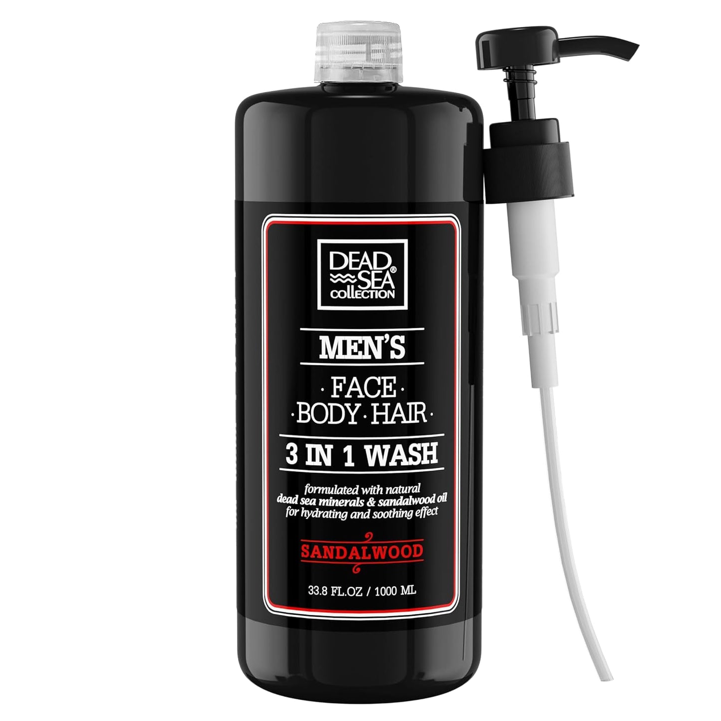 Dead Sea Collection Mens Body Wash 3 in 1 – Sandalwood Body Wash for Men – Shower Gel – Shampoo – Shower Soap for Face and Hair (33.8 Fl. Oz)