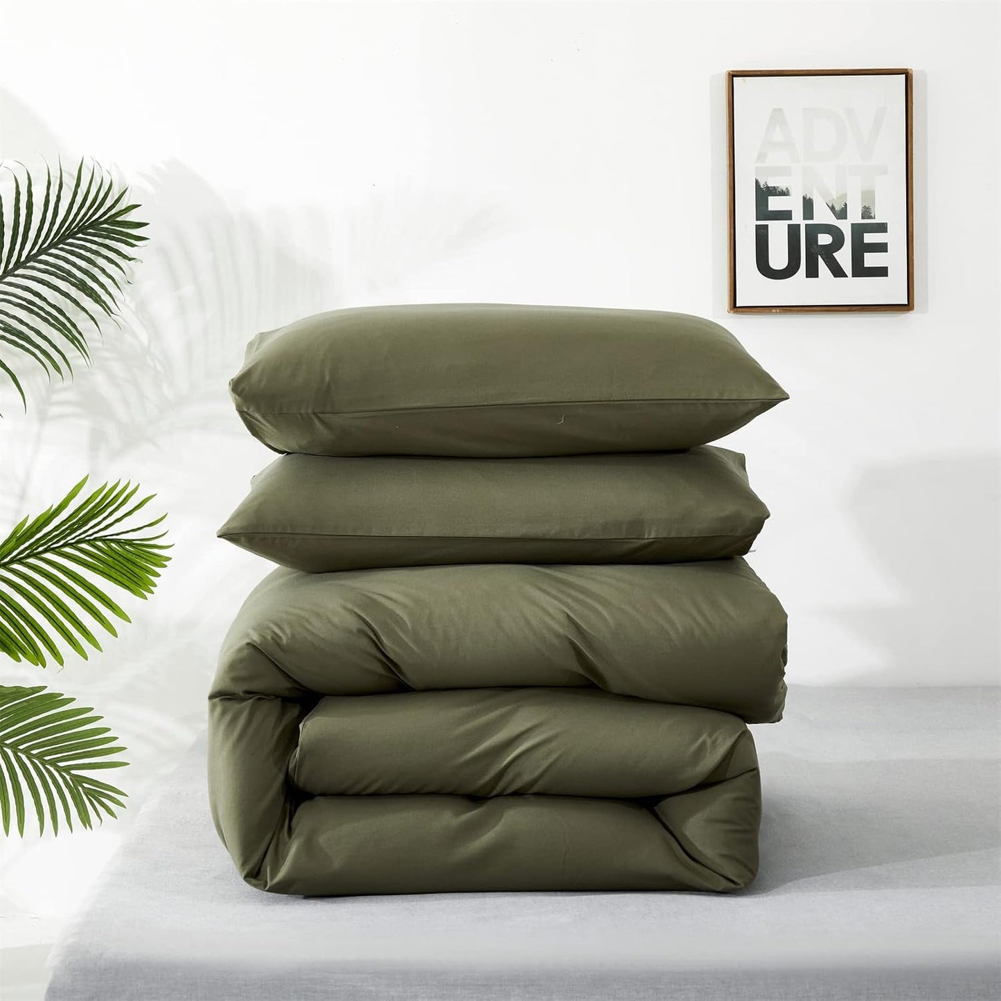 Cottonight Olive Green Bedding Set - Queen Size, Army Green Comforter, Blanket & Quilts - Modern, Soft, Breathable - 3 Piece Set for Women & Men
