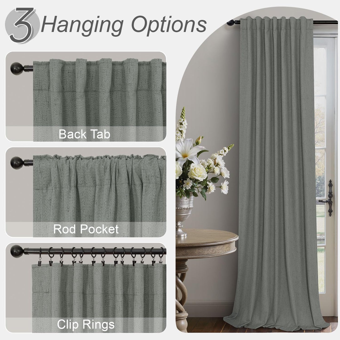 Dark Grey Curtains 108 Inches Long 2 Panels Set for High Ceiling Window Linen Textured Blackout Drapes for Living Room Bedroom Modern Farmhouse Black Out Curtains 9 FT Foot Length Slate Charcoal Gray